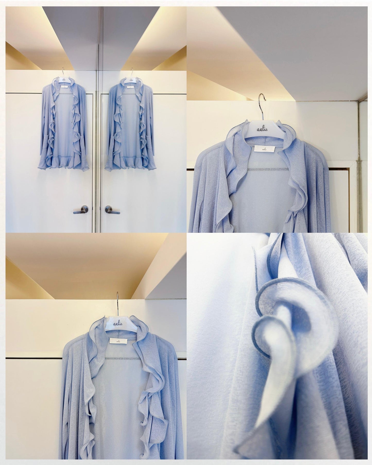 aalis RINON cascade ruffle front long cardigan (Lt Blue)