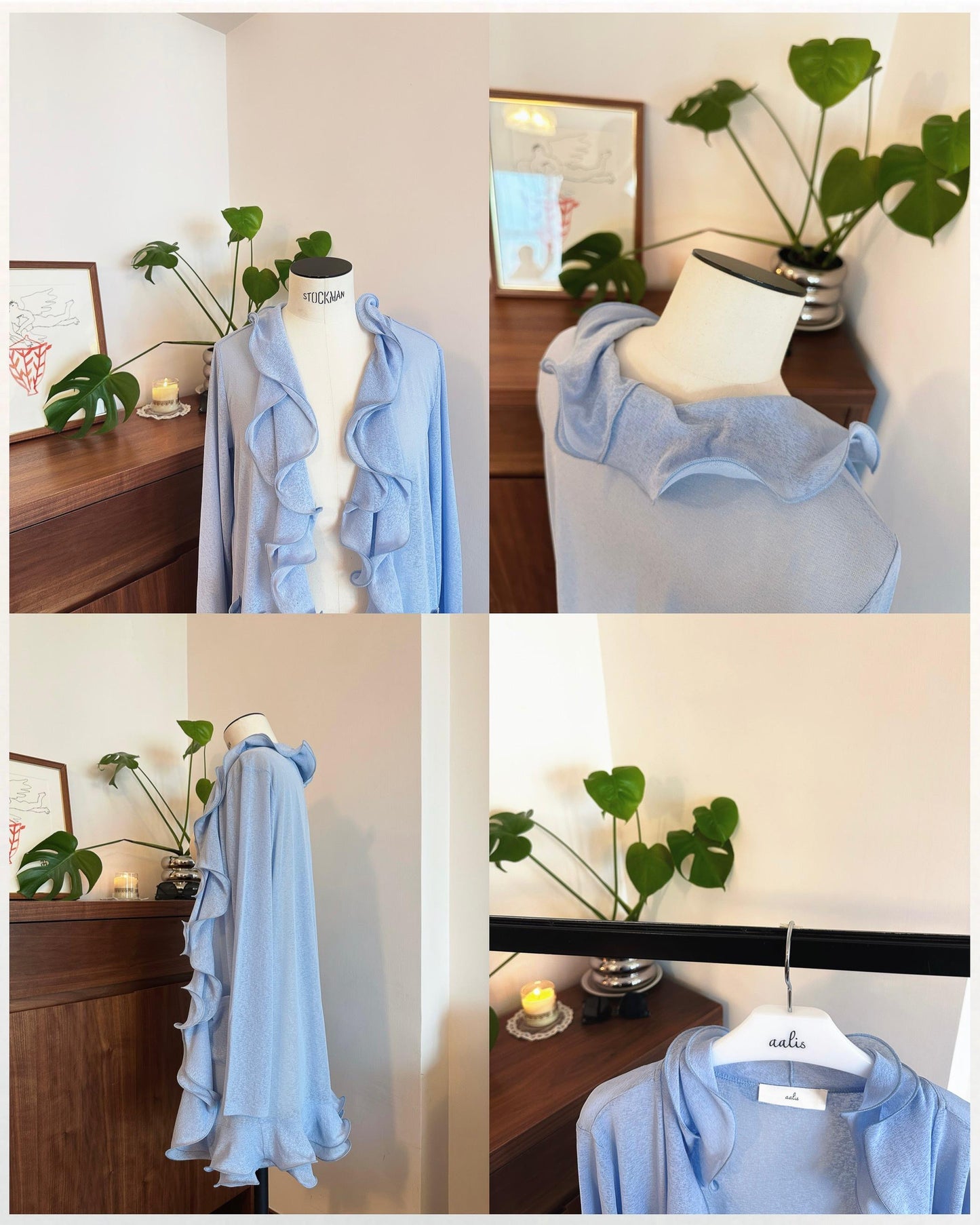 aalis RINON cascade ruffle front long cardigan (Lt Blue)