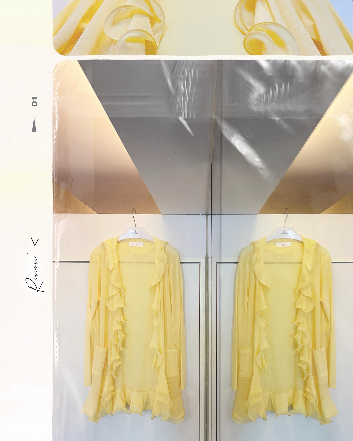 aalis RINON cascade ruffle front long cardigan (Lt Yellow)