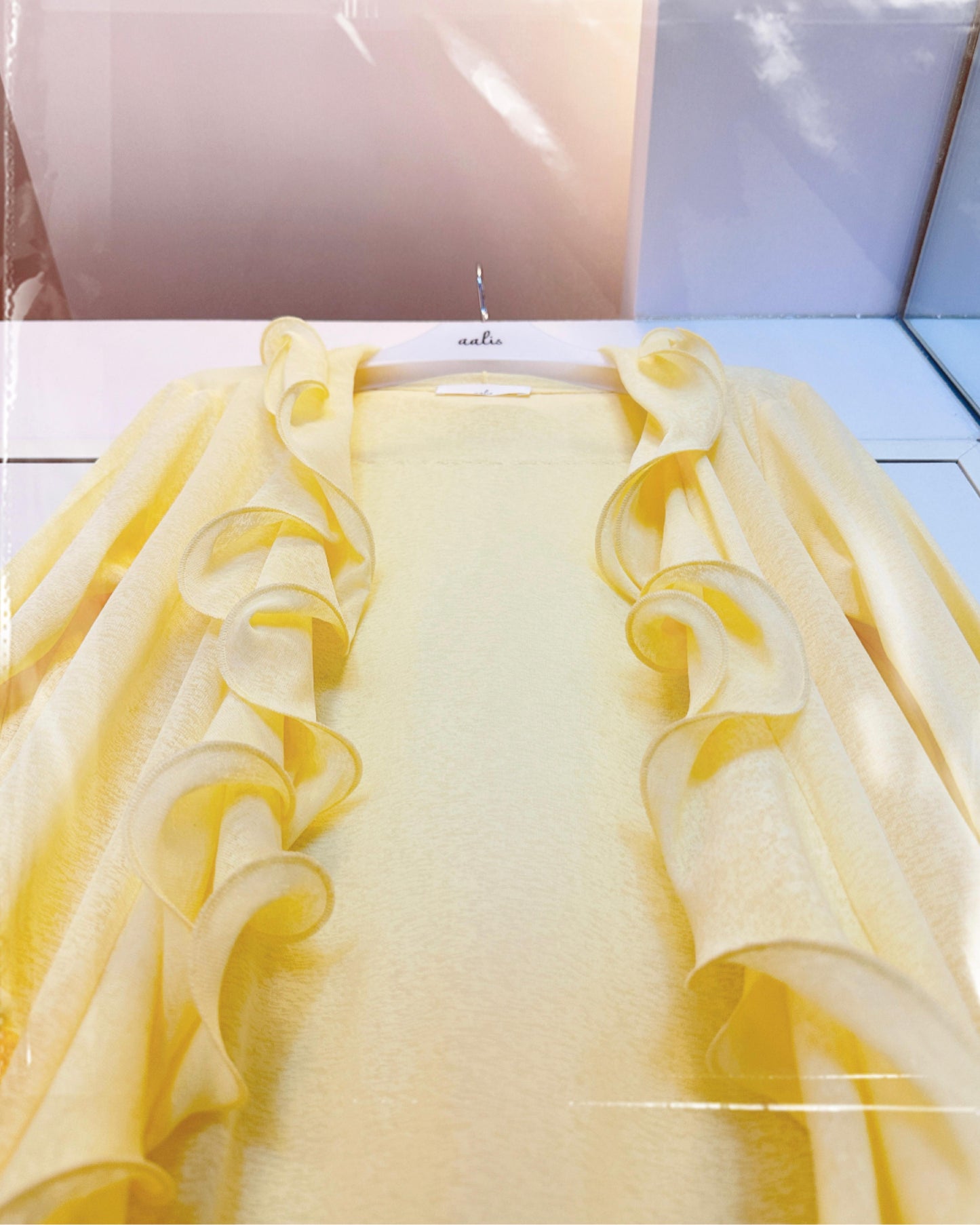 aalis RINON cascade ruffle front long cardigan (Lt Yellow)