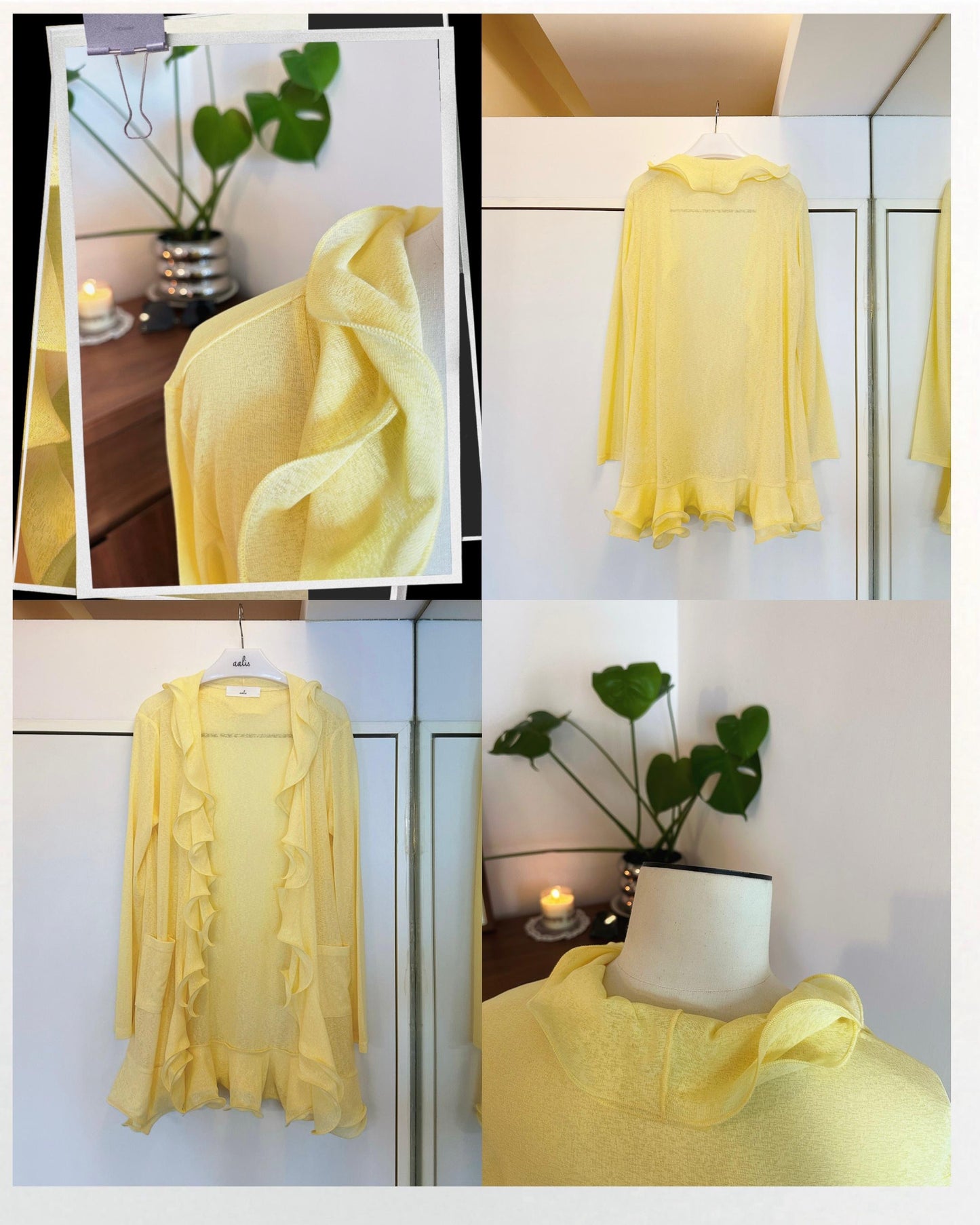 aalis RINON cascade ruffle front long cardigan (Lt Yellow)