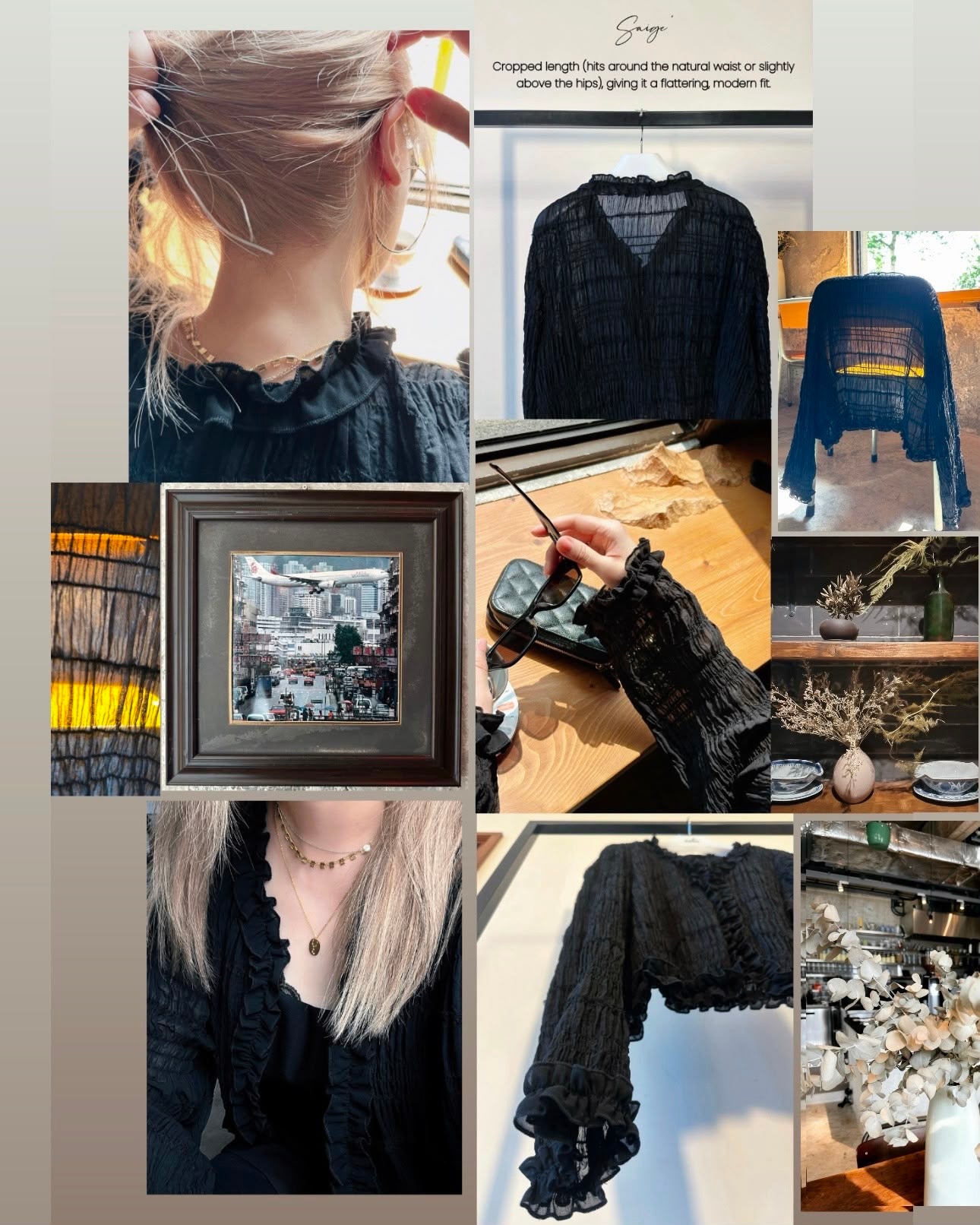 aalis SAIGE chiffon ruching cardigan (Black)