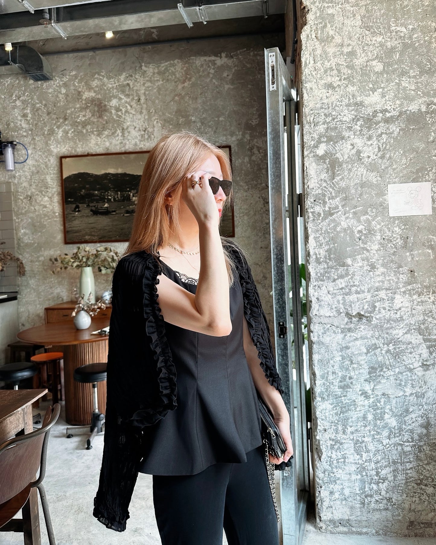 aalis SAIGE chiffon ruching cardigan (Black)
