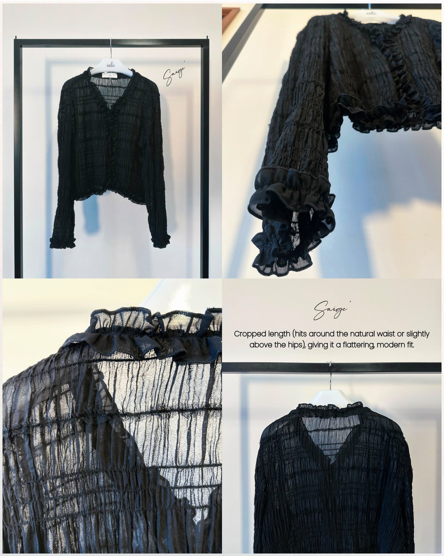 aalis SAIGE chiffon ruching cardigan (Black)