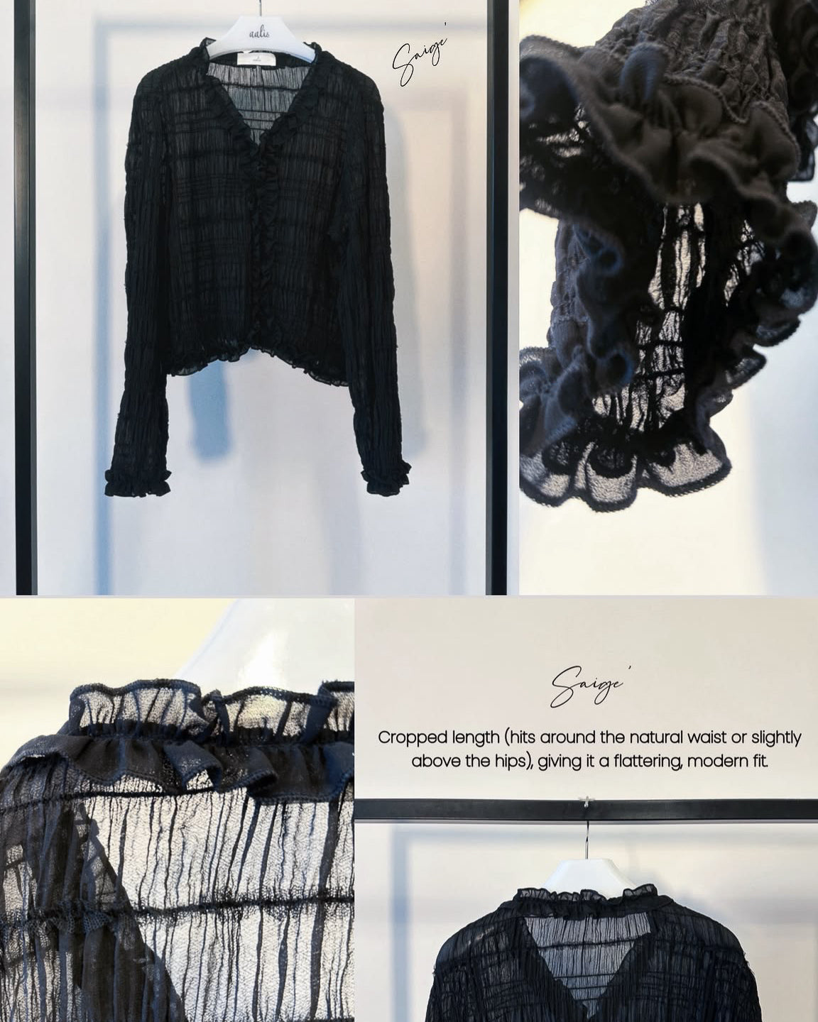 aalis SAIGE chiffon ruching cardigan (Black)