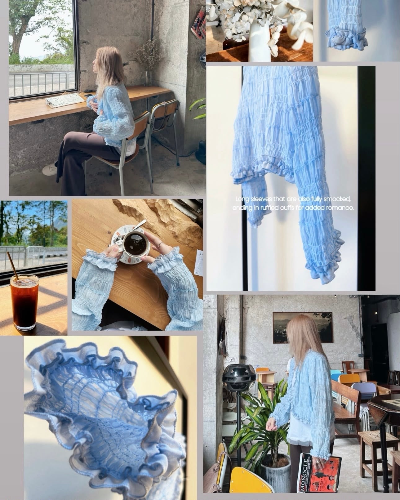 aalis SAIGE chiffon ruching cardigan (Blue)