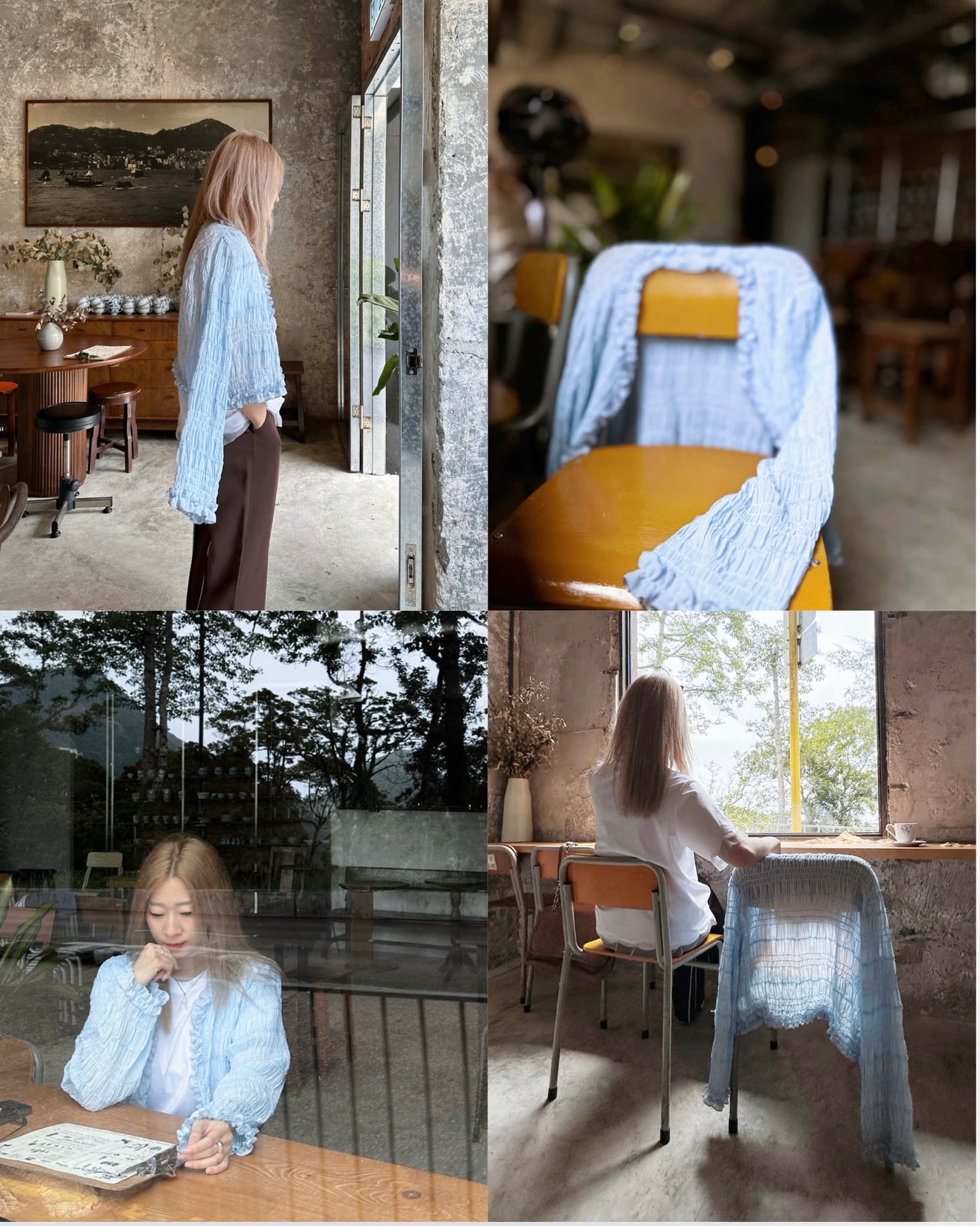 aalis SAIGE chiffon ruching cardigan (Blue)