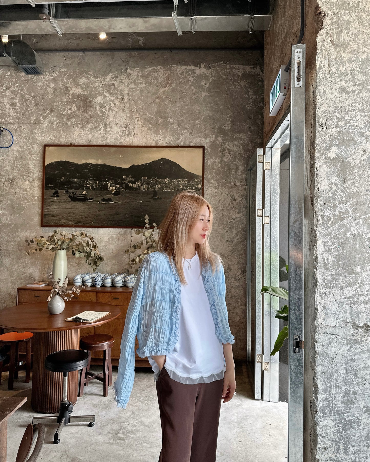 aalis SAIGE chiffon ruching cardigan (Blue)