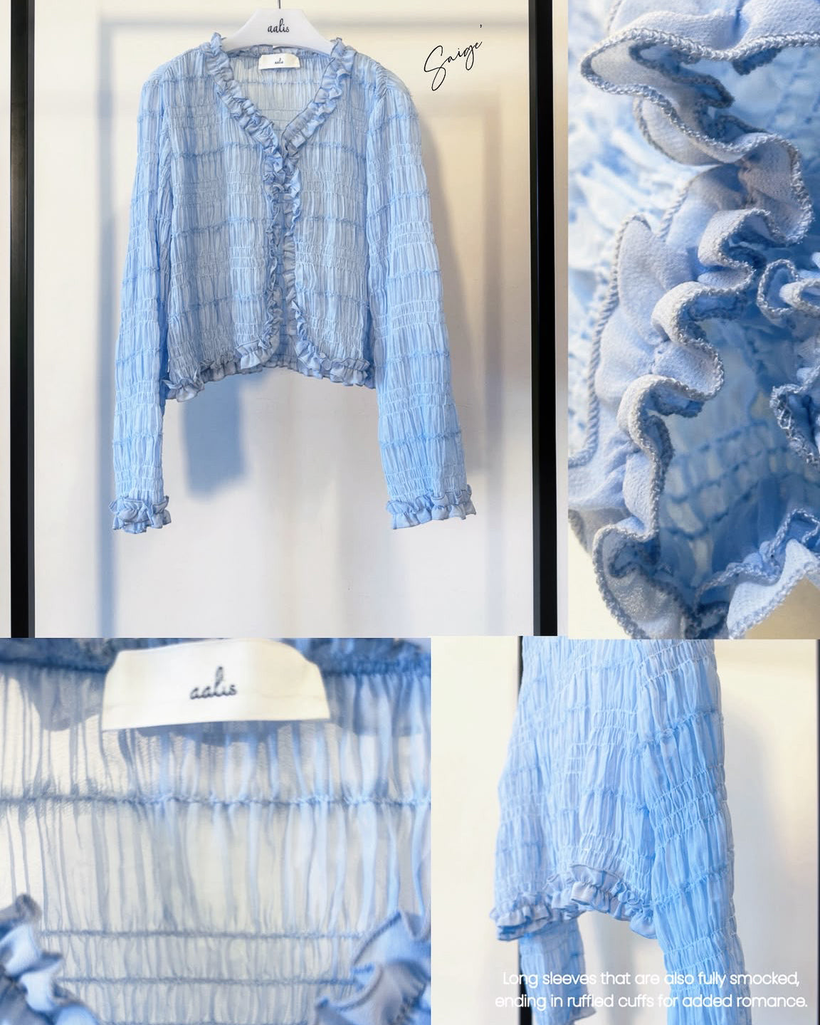 aalis SAIGE chiffon ruching cardigan (Blue)
