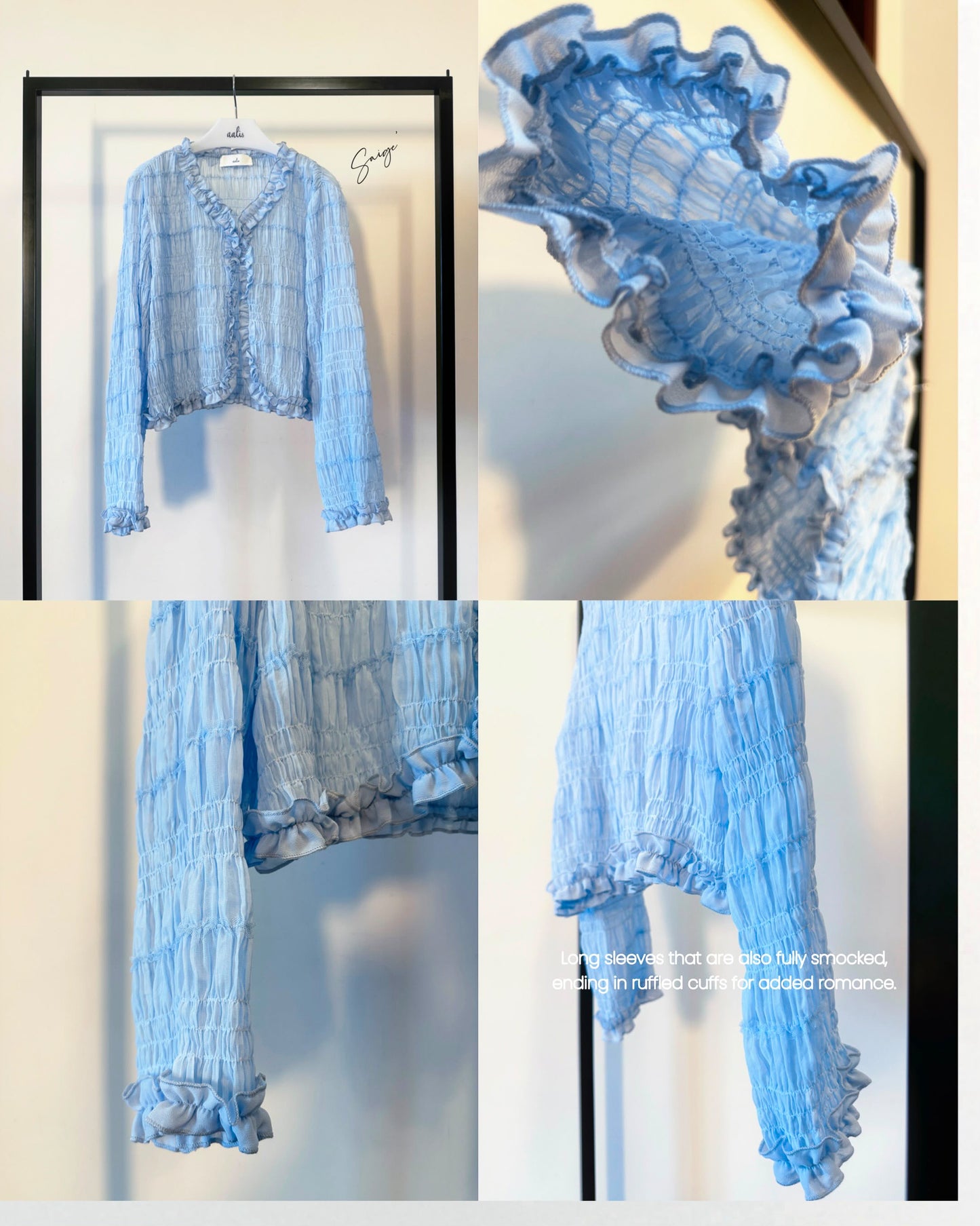 aalis SAIGE chiffon ruching cardigan (Blue)