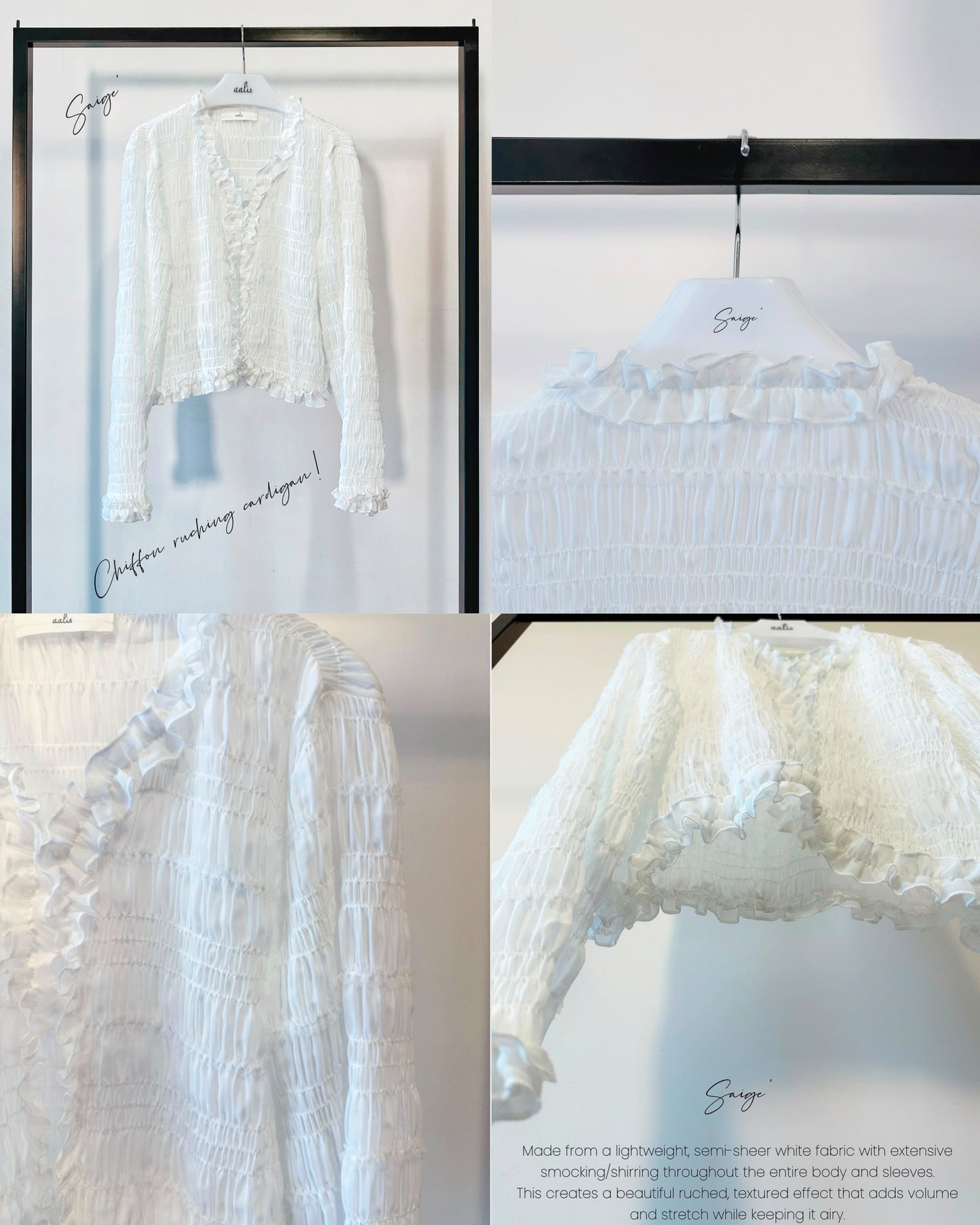 aalis SAIGE chiffon ruching cardigan (White)