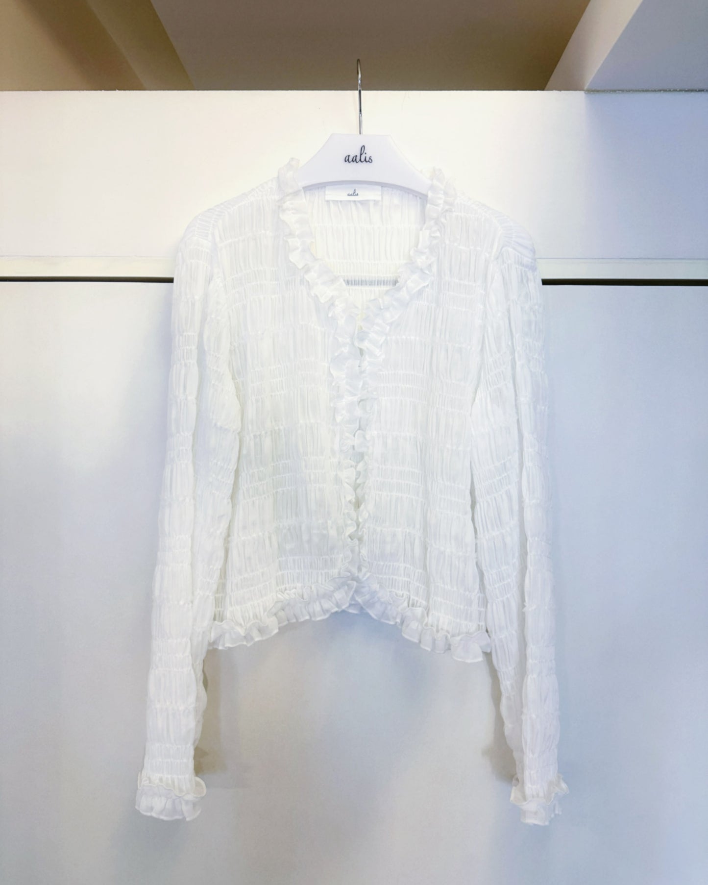 aalis SAIGE chiffon ruching cardigan (White)