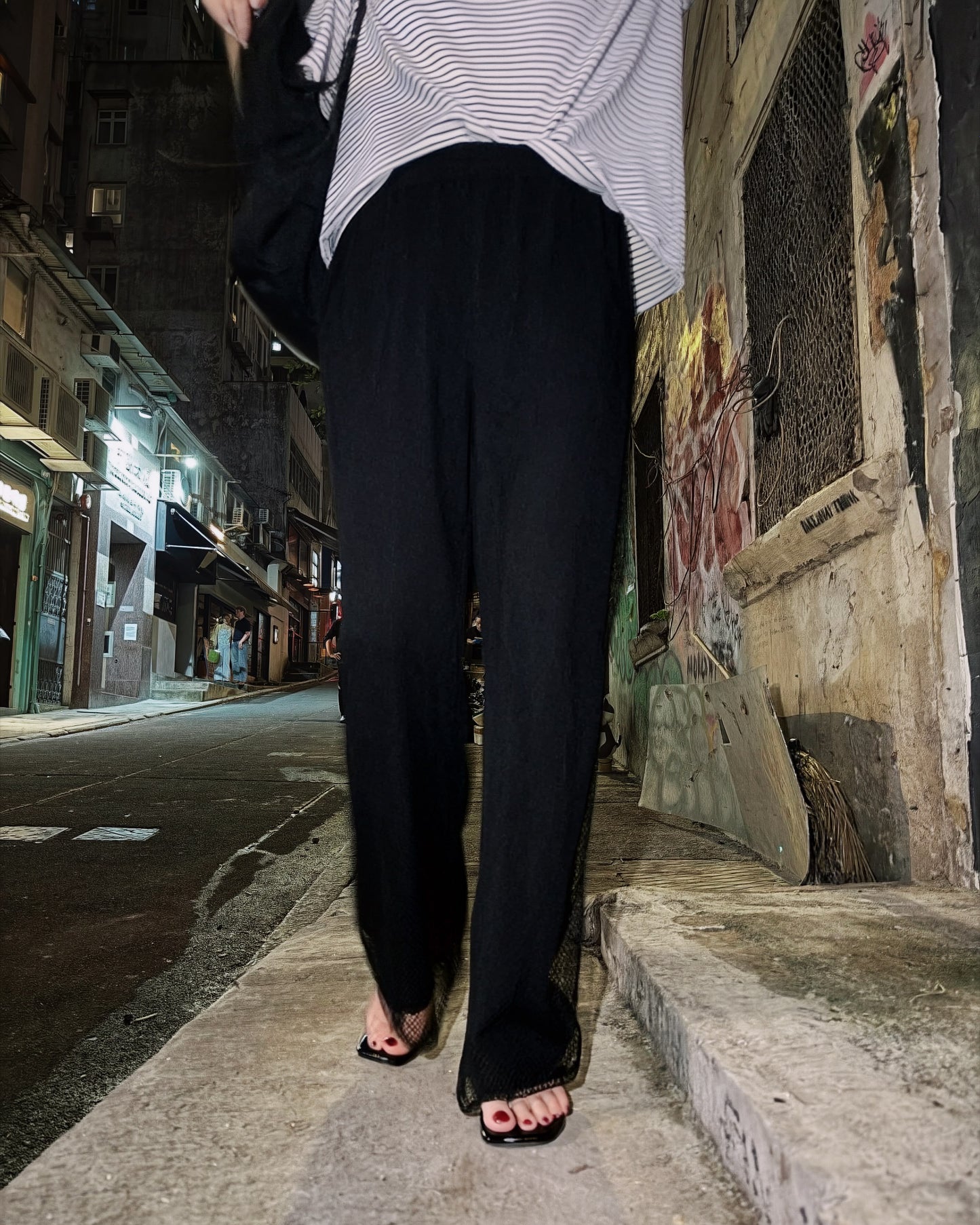 aalis EDWIN netting layer pants (Black)