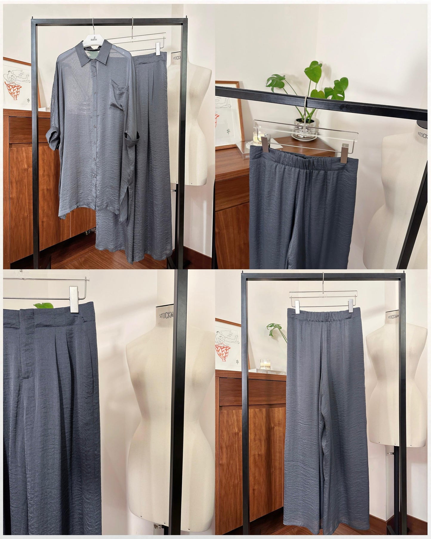 aalis OSDA flowy semi sheer pants (Grey Blue)