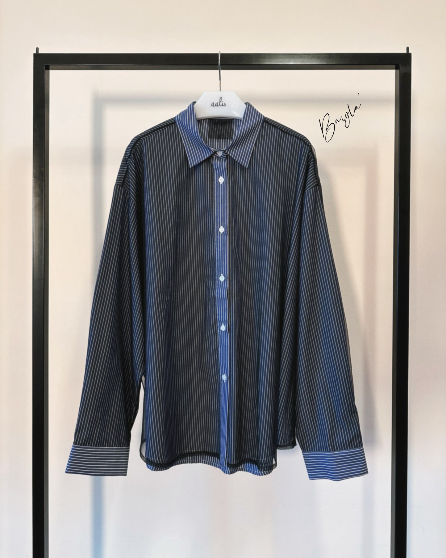 (Pre-order) aalis BAYLA mesh overlay shirt (Blue Denim)