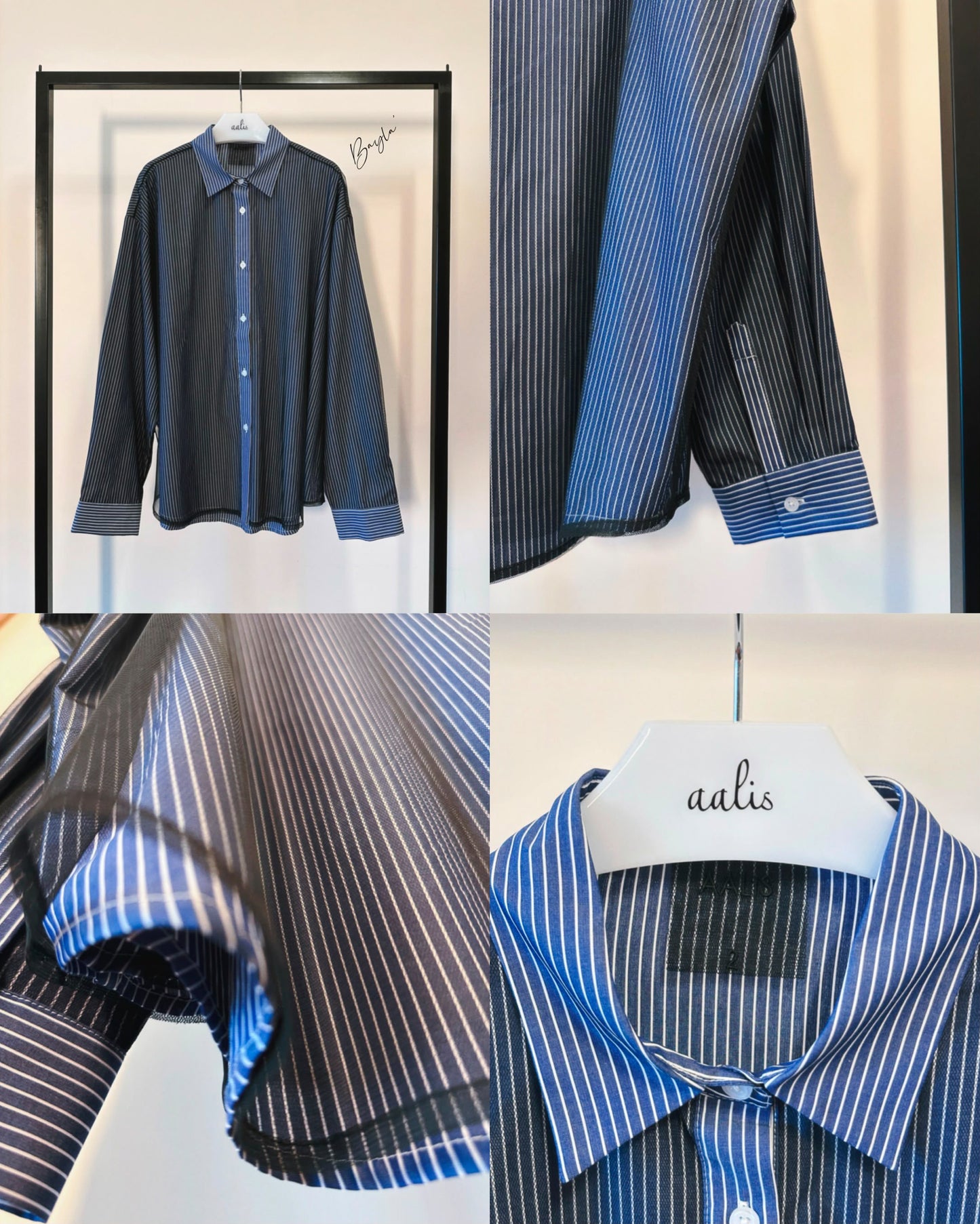 (Pre-order) aalis BAYLA mesh overlay shirt (Blue Denim)