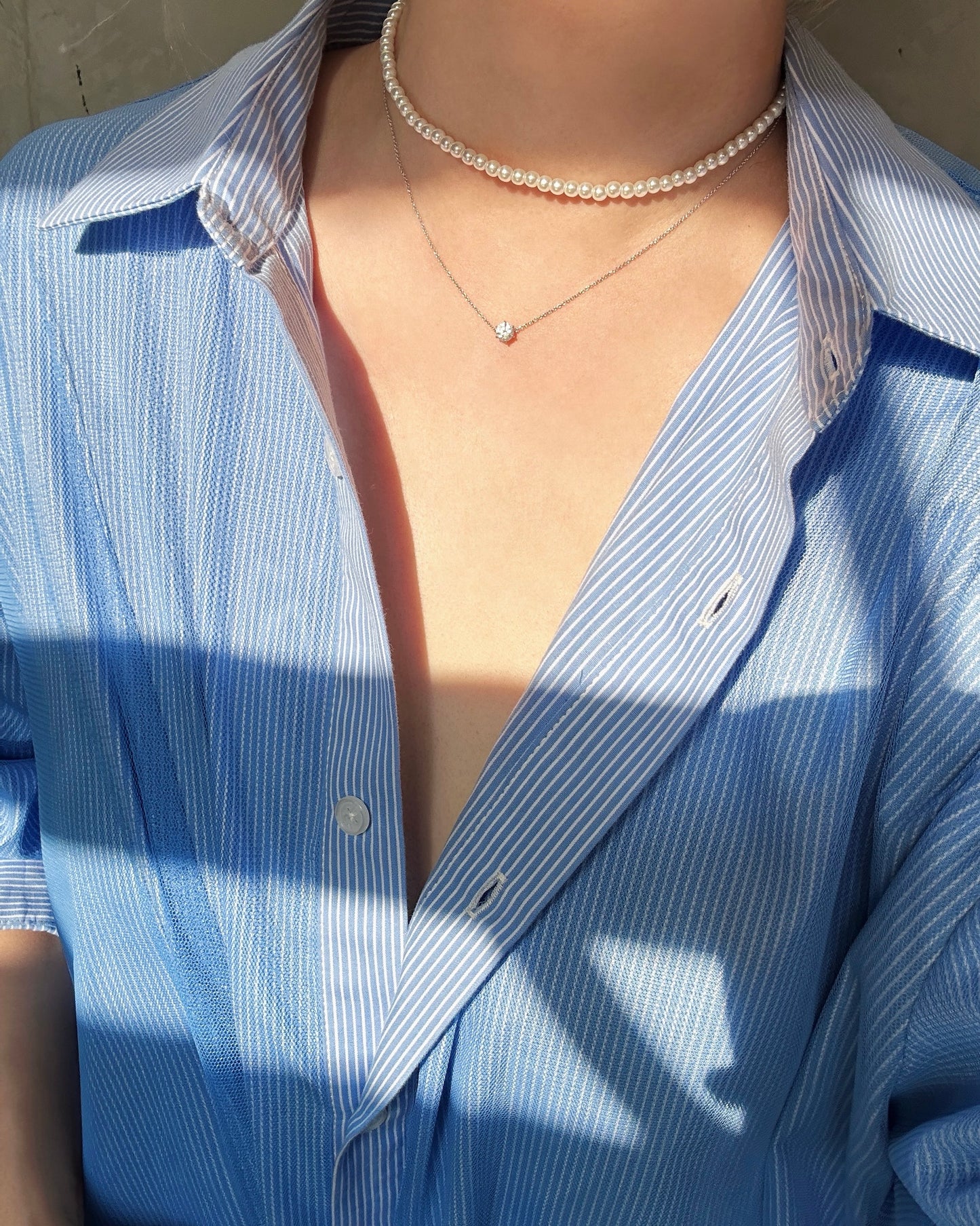 aalis BAYLA mesh overlay shirt (Light Blue)