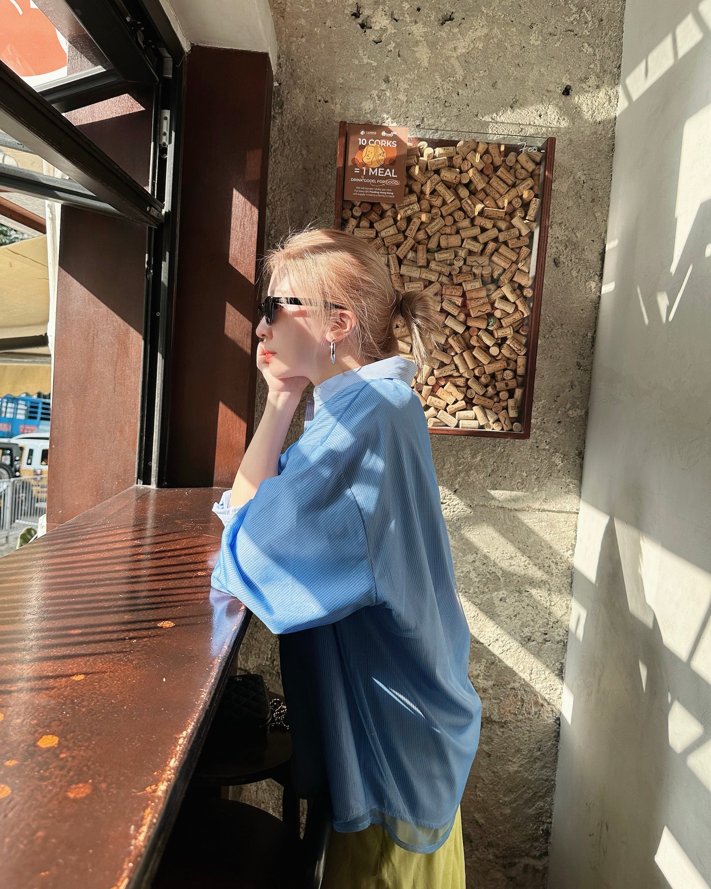 aalis BAYLA mesh overlay shirt (Light Blue)