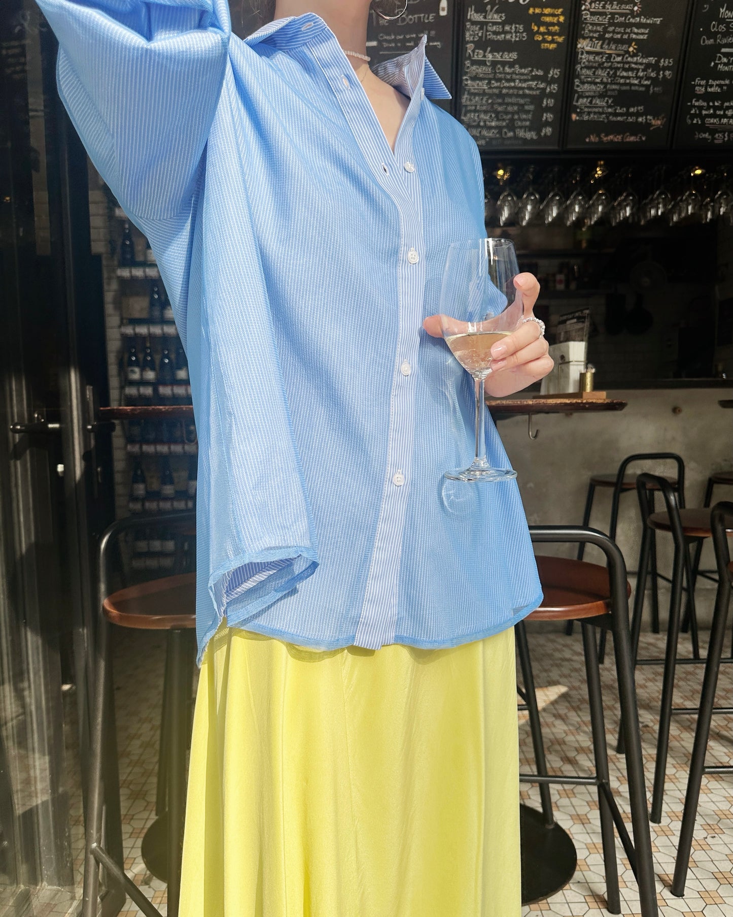 aalis BAYLA mesh overlay shirt (Light Blue)