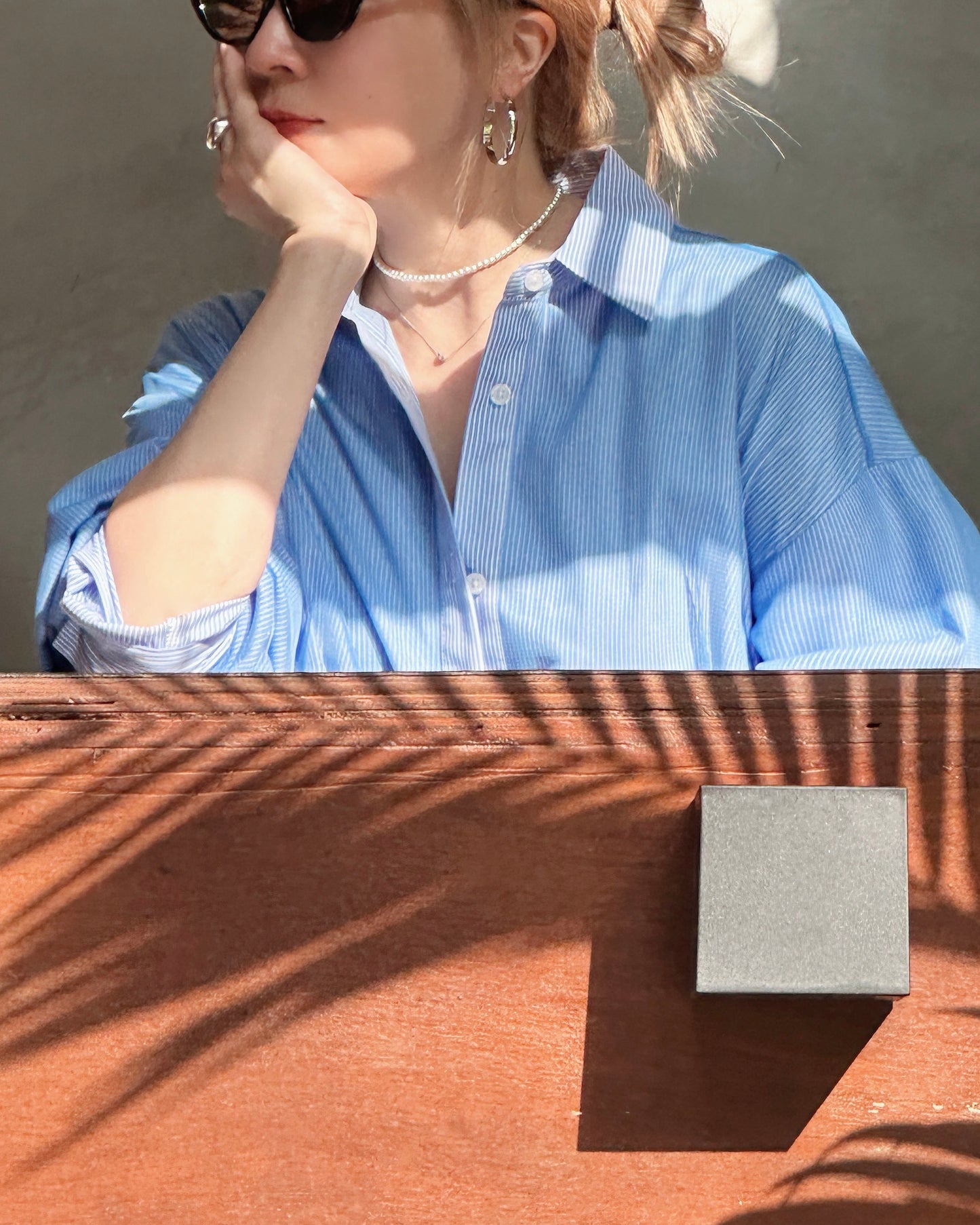 aalis BAYLA mesh overlay shirt (Light Blue)