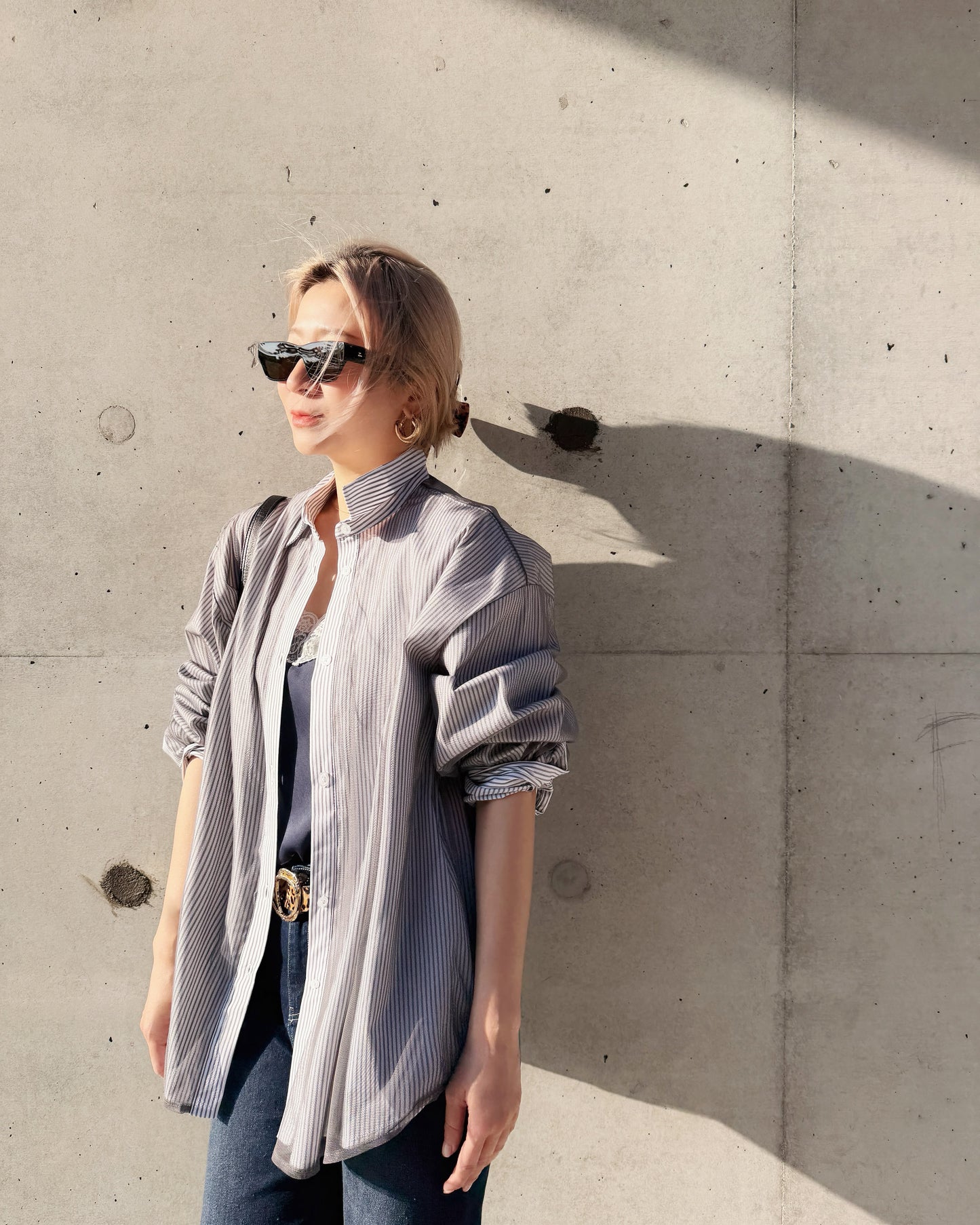 aalis BAYLA FW26 mesh overlay shirt (Charcoal)