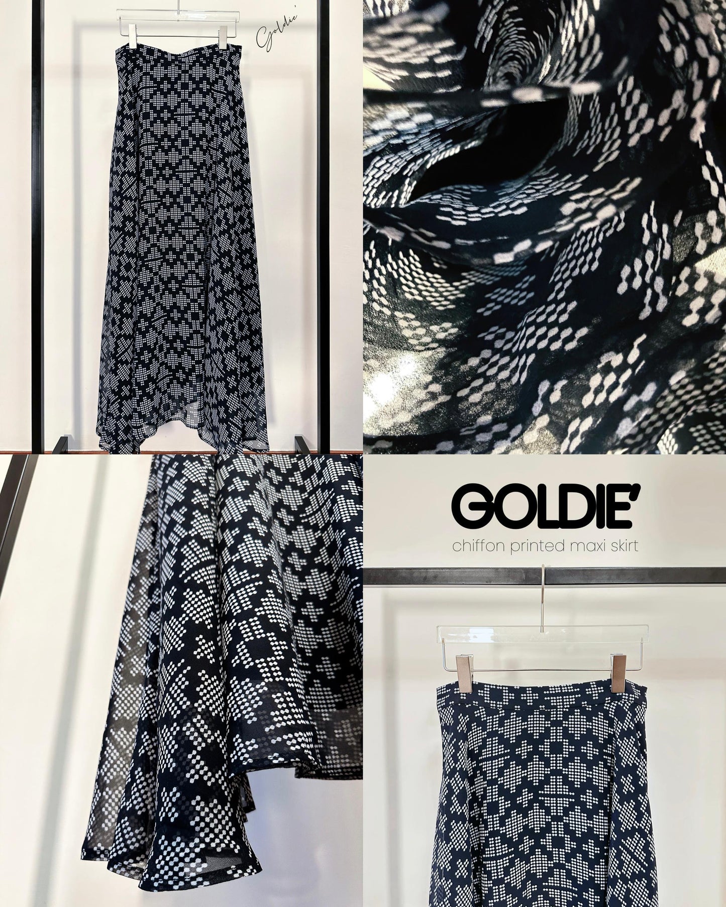 aalis GOLDIE chiffon maxi skirt (Black Dot)