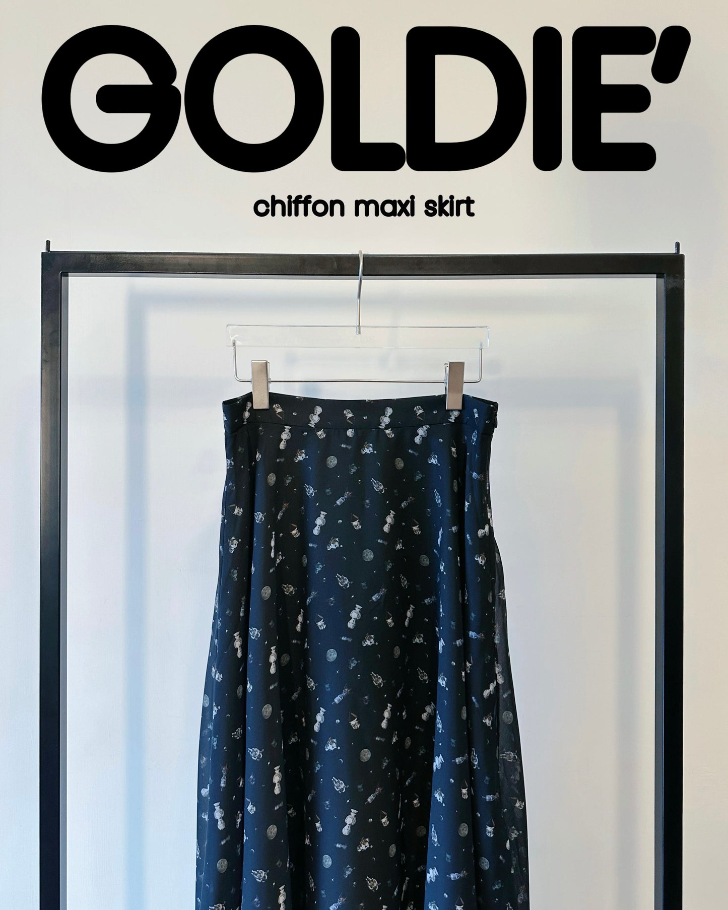 aalis GOLDIE chiffon maxi skirt (Black Print)