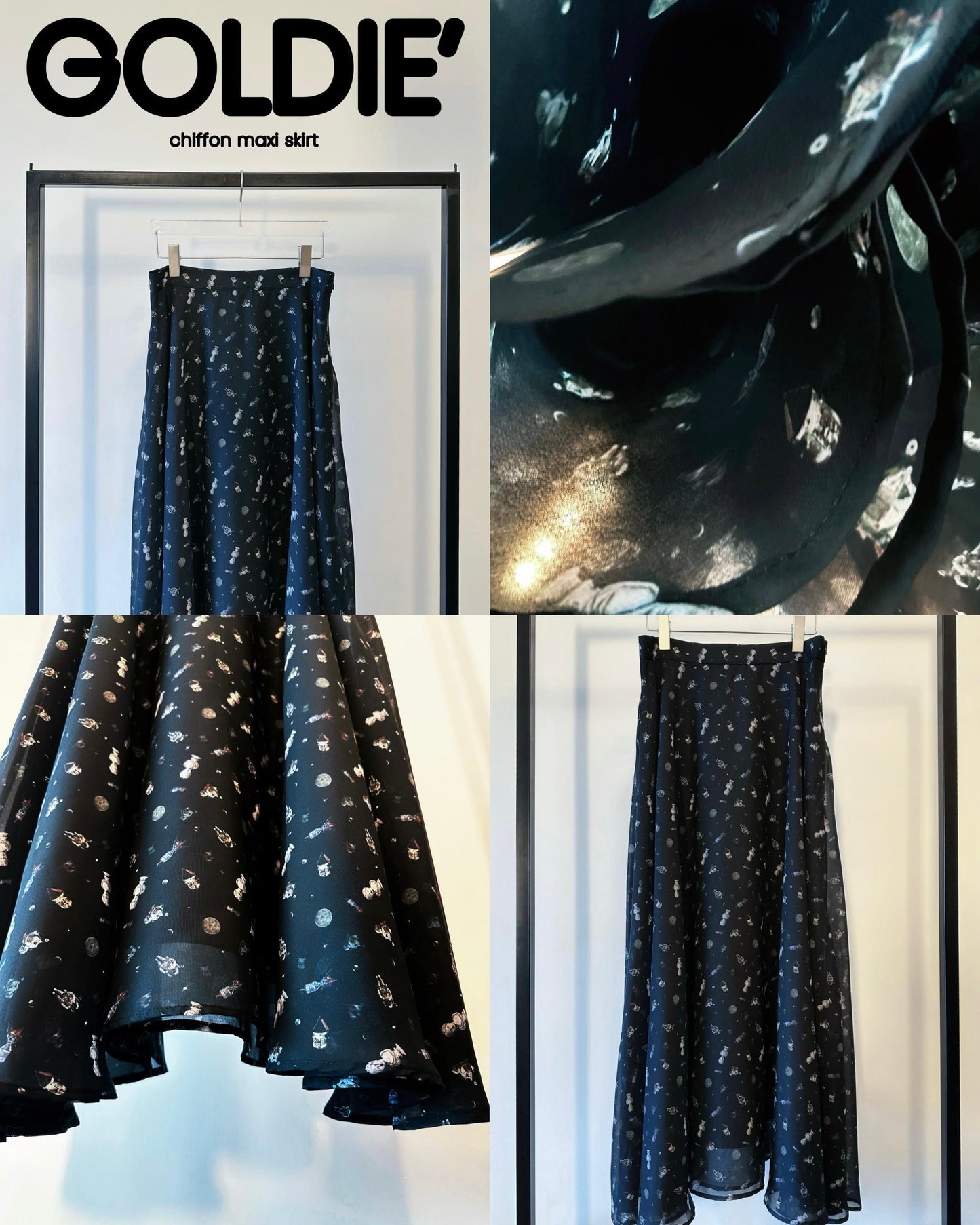 aalis GOLDIE chiffon maxi skirt (Black Print)