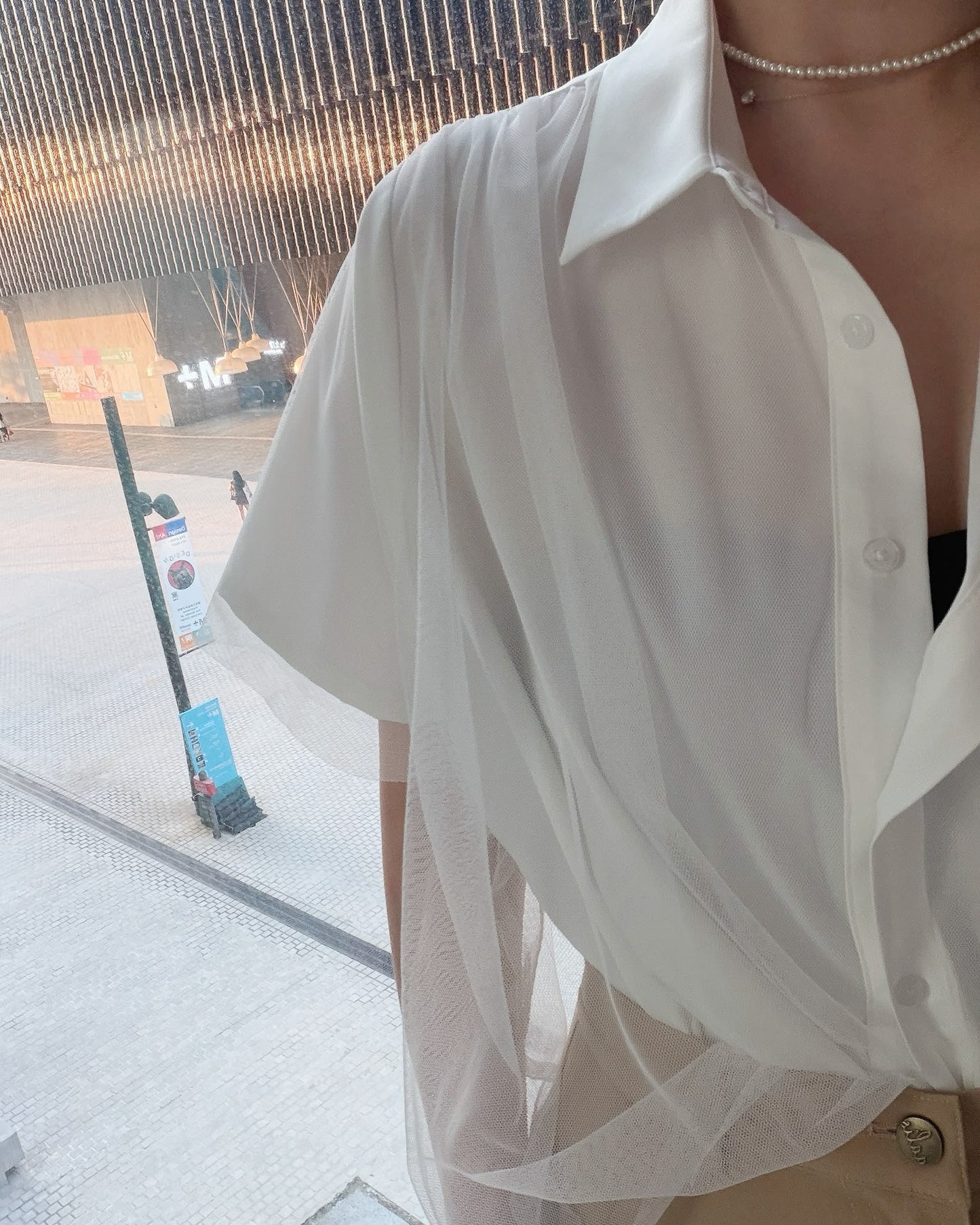 aalis SATH mesh overlay s/s shirt (Ivory)