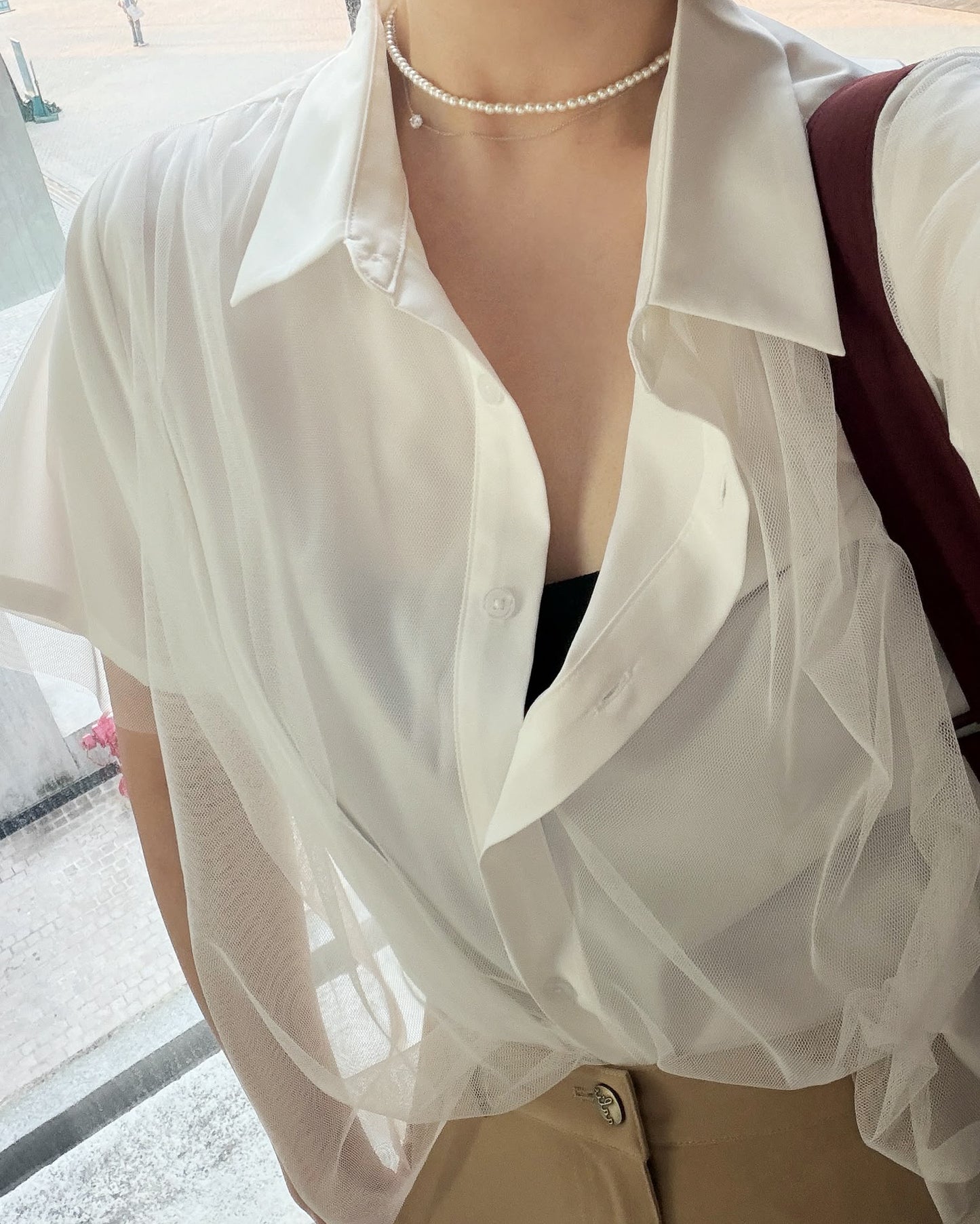 aalis SATH mesh overlay s/s shirt (Ivory)