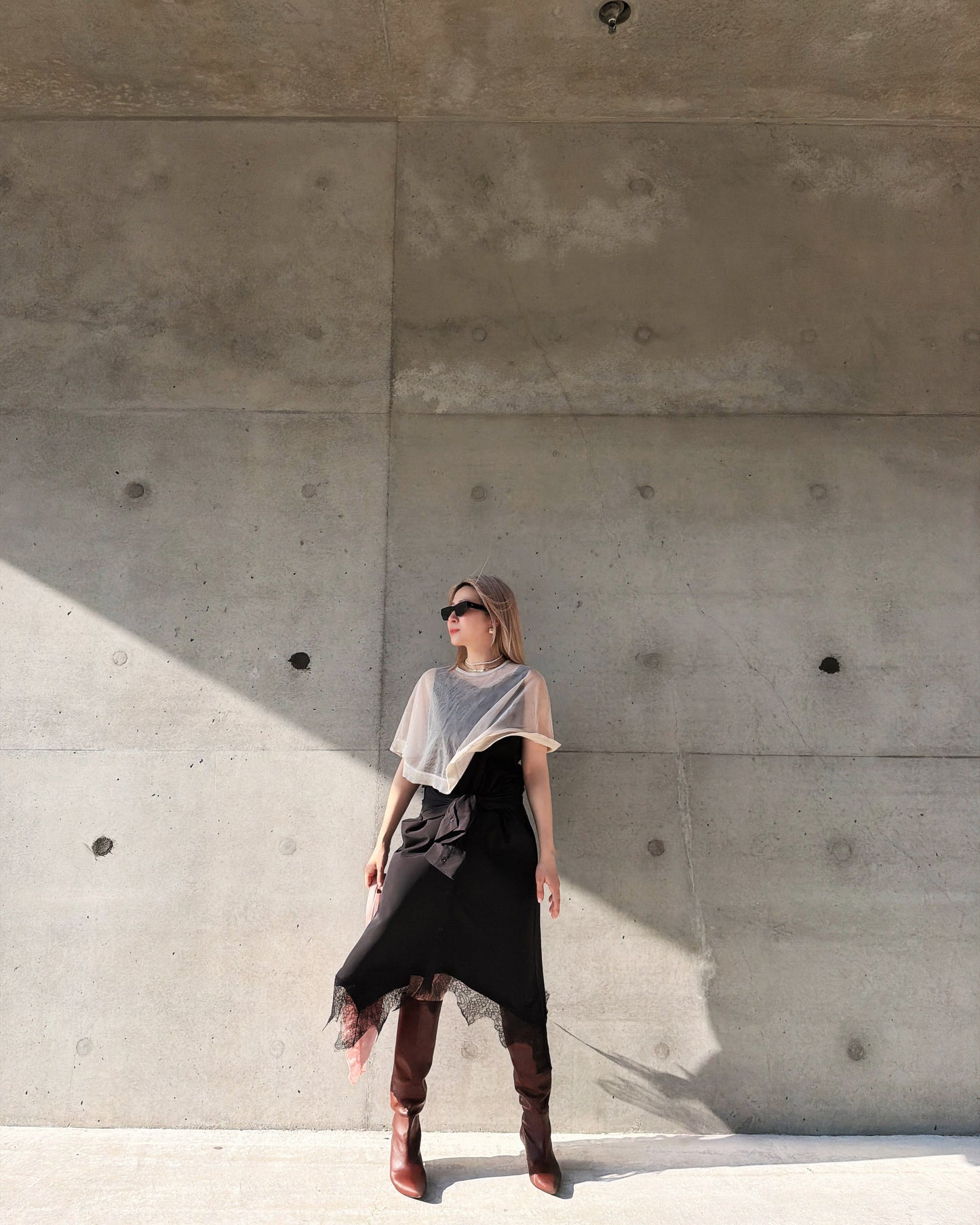 aalis CARPI mesh cape with knitted ruffle trim (Nude)
