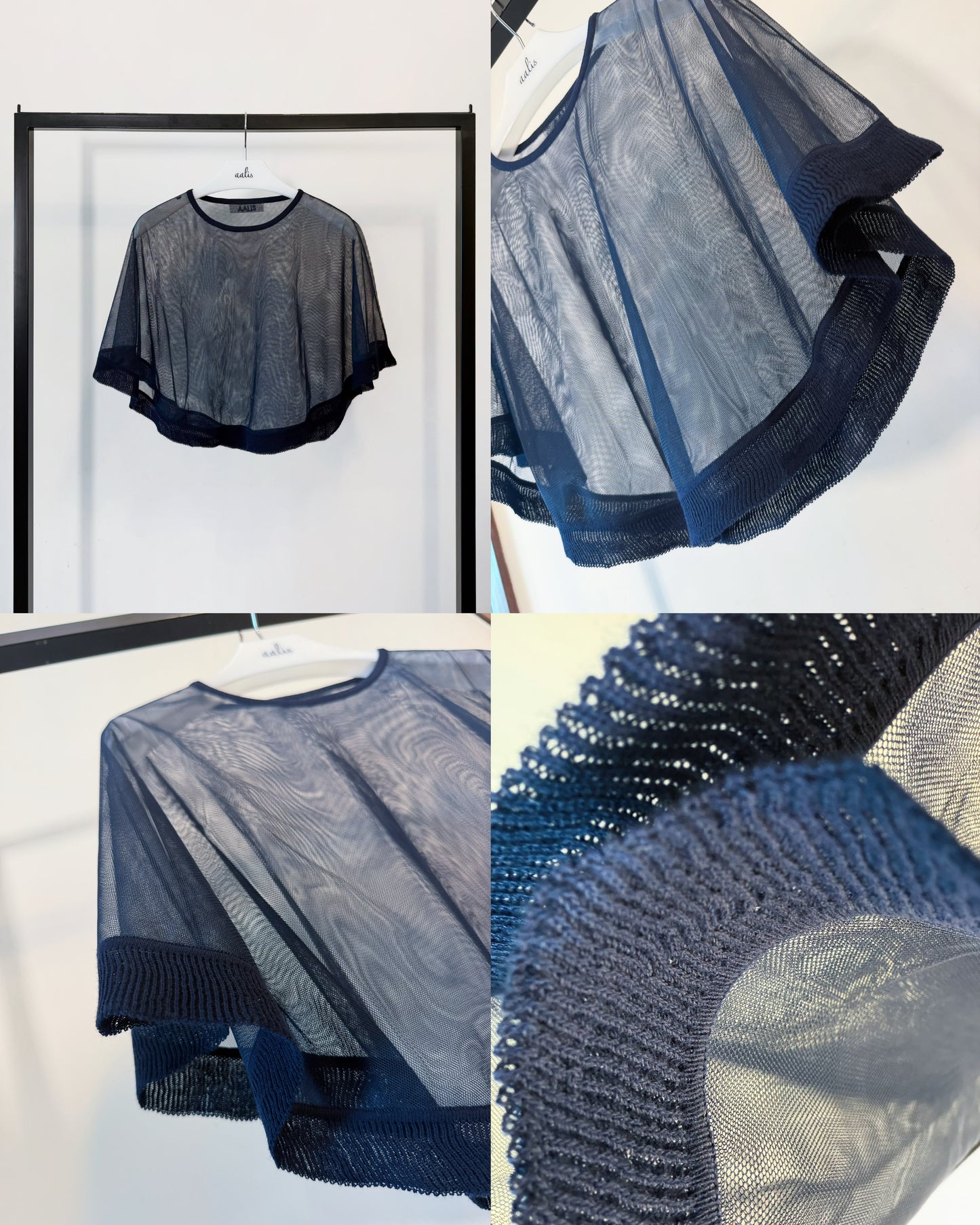 aalis CARPI mesh cape with knitted ruffle trim (Navy)