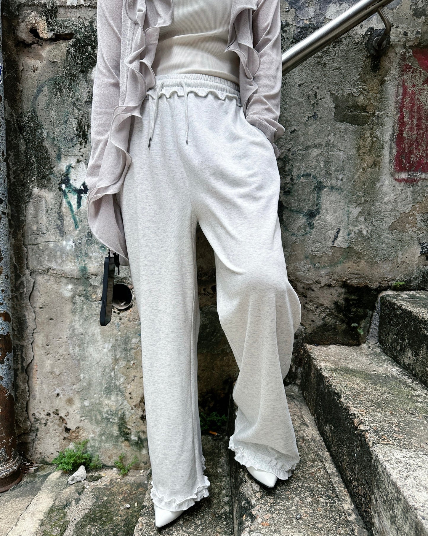 aalis LILIA TWO ruffle hem track pants (Heather Grey)