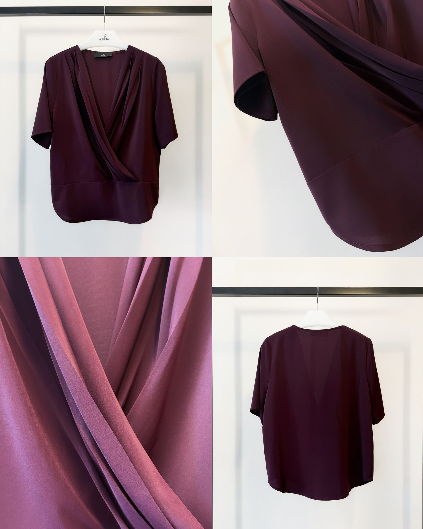 aalis PIPPI deep v short sleeves vintage top (Burgundy)
