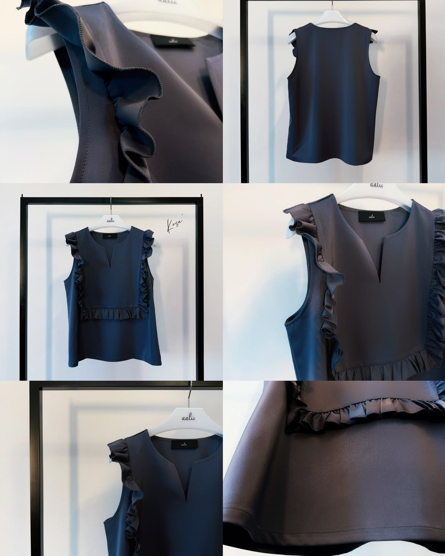 aalis KOSA square ruffle panel front top (Grey Blue)