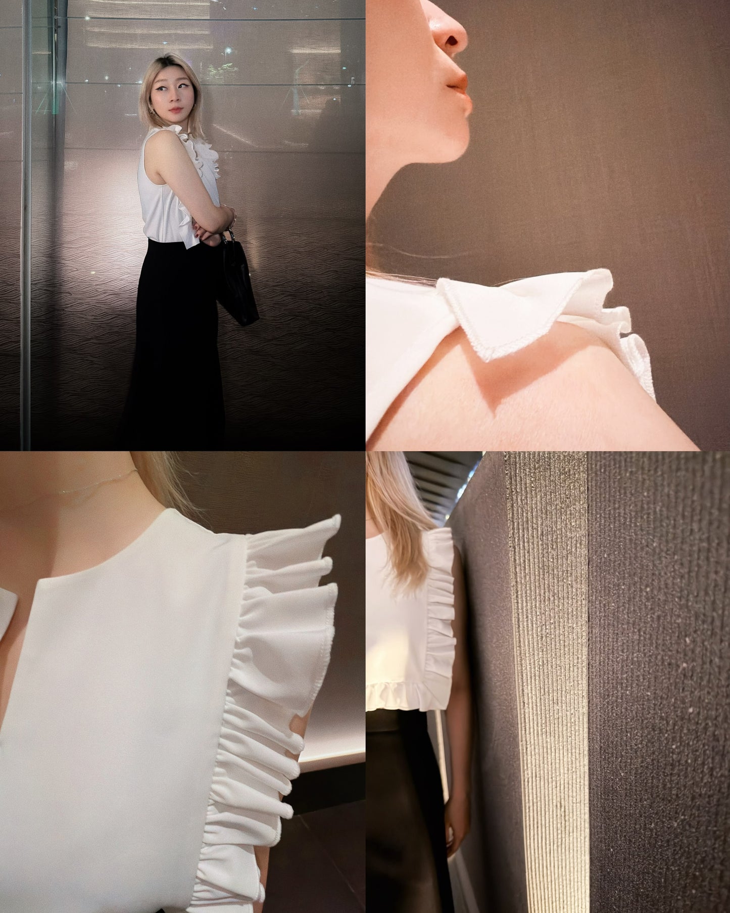 aalis KOSA square ruffle panel front top (White)
