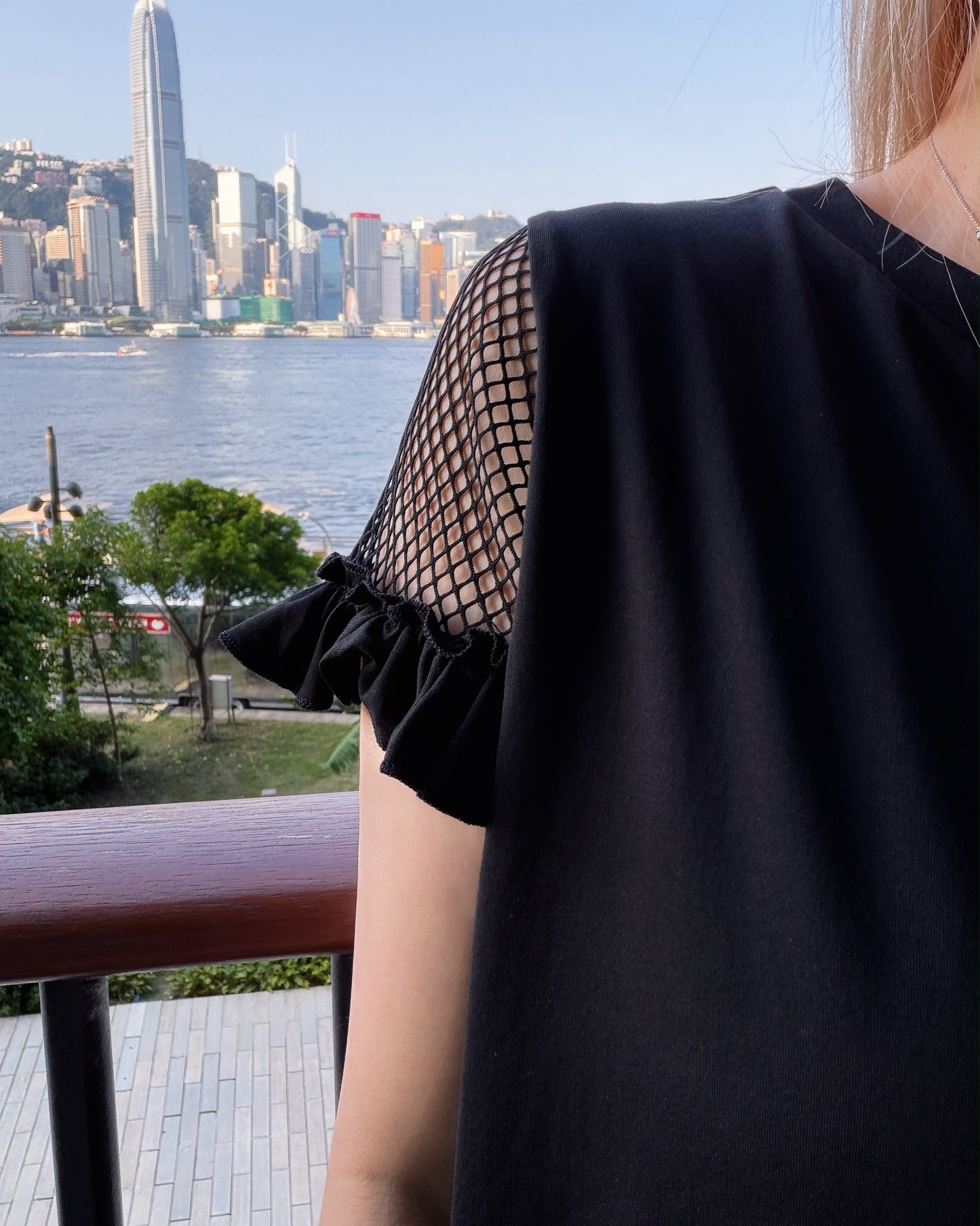 (Pre) aalis ELEON netting ruffle sleeves top (Black)