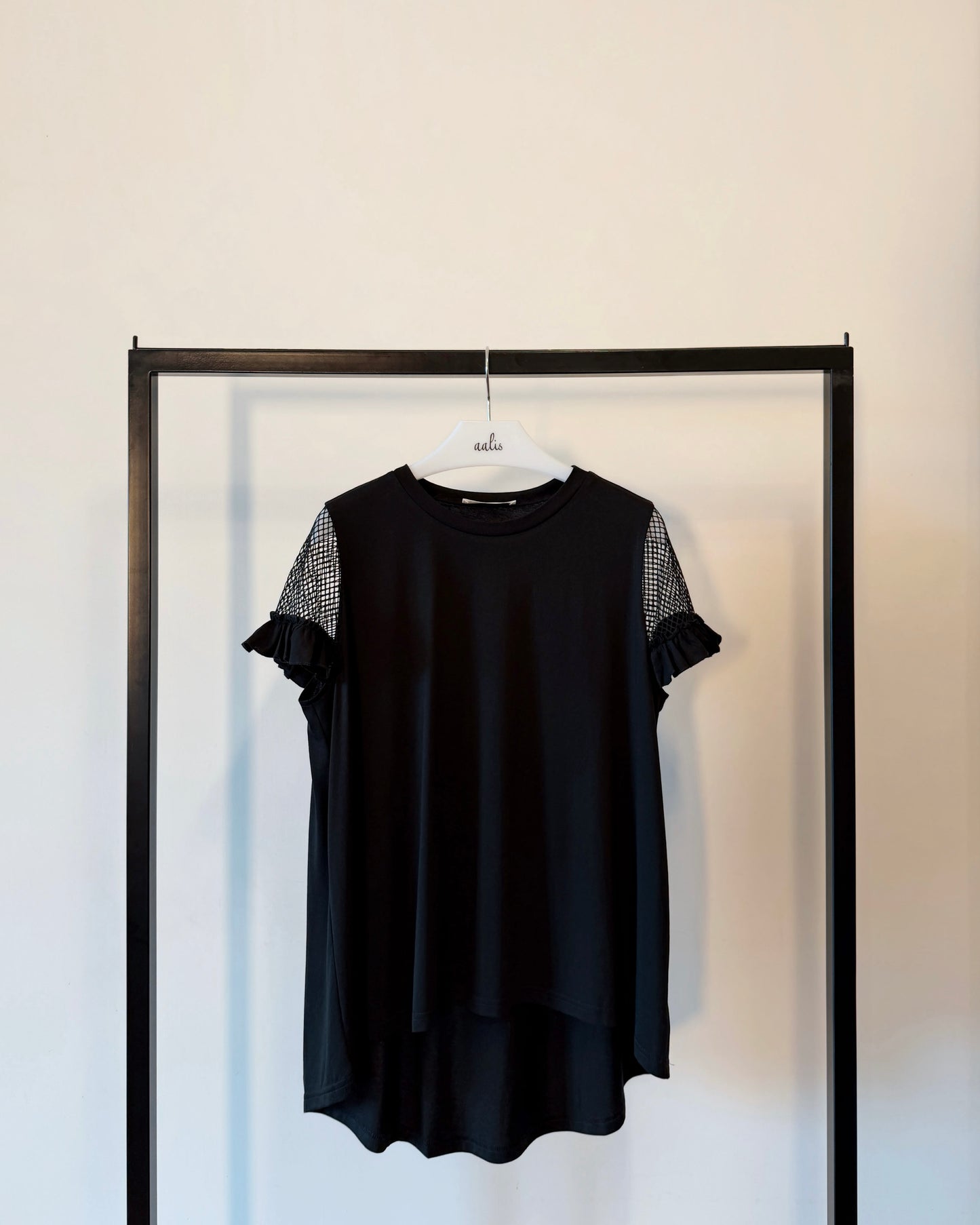 (Pre) aalis ELEON netting ruffle sleeves top (Black)
