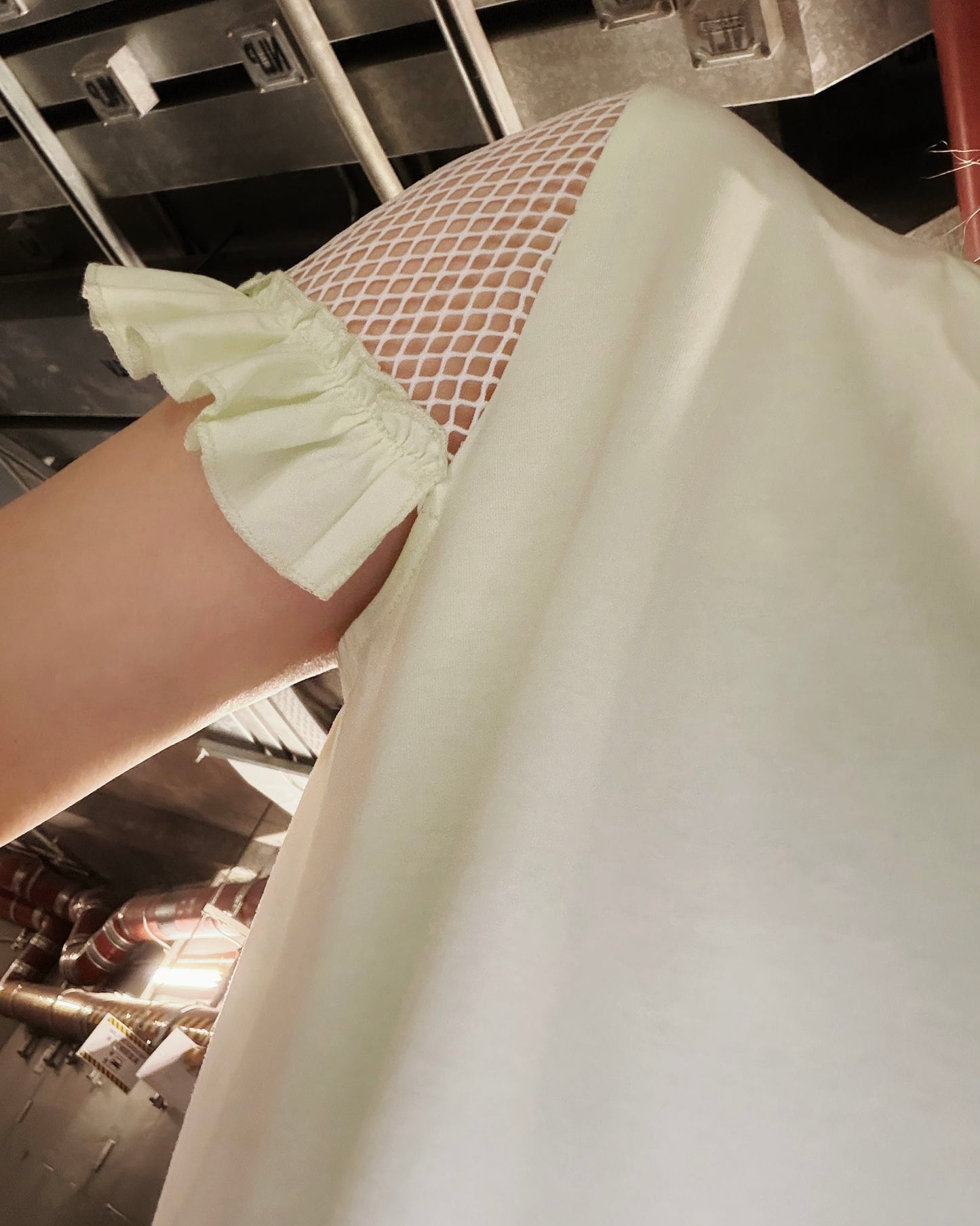 aalis ELEON netting ruffle sleeves top (Lime)