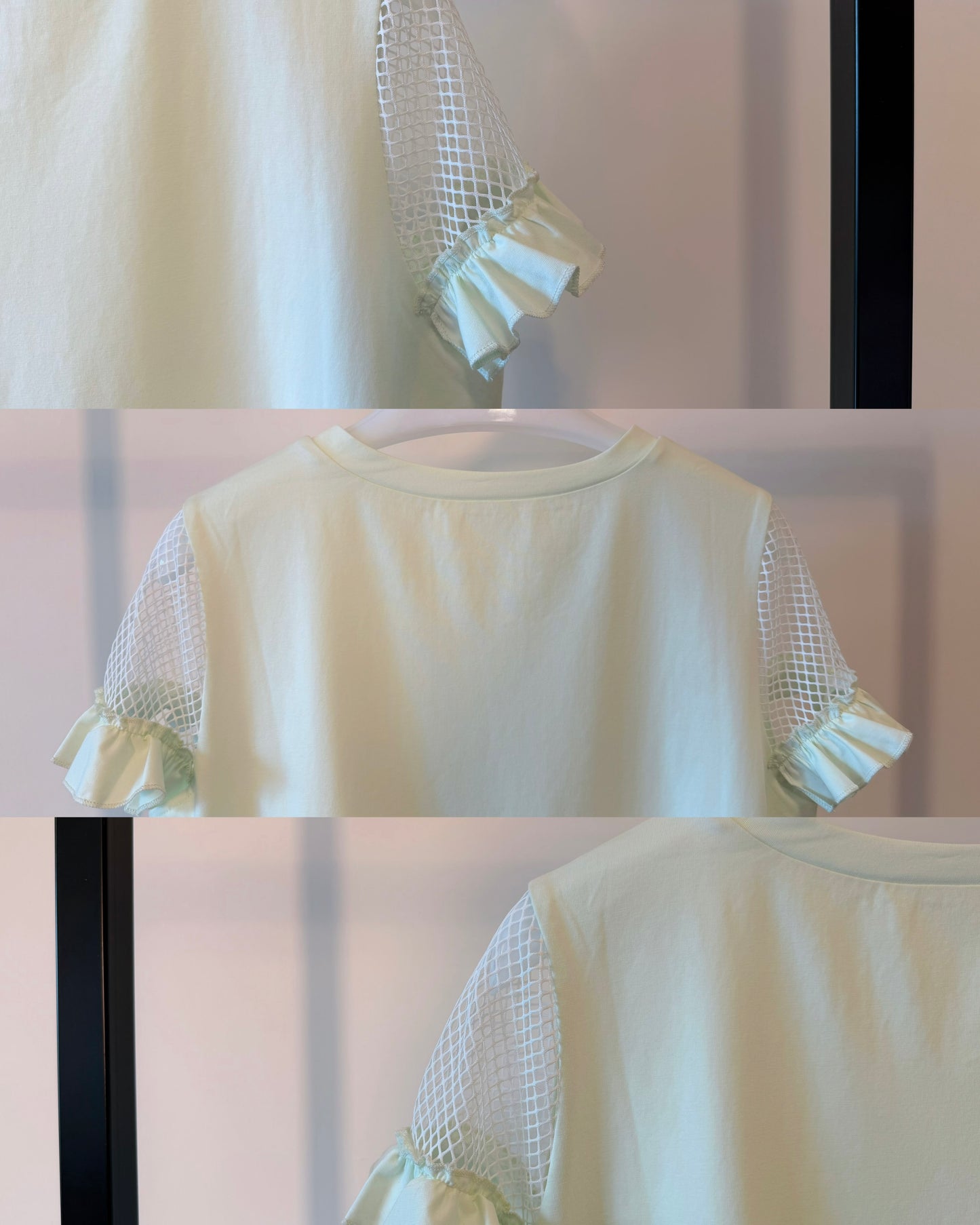 aalis ELEON netting ruffle sleeves top (Lime)