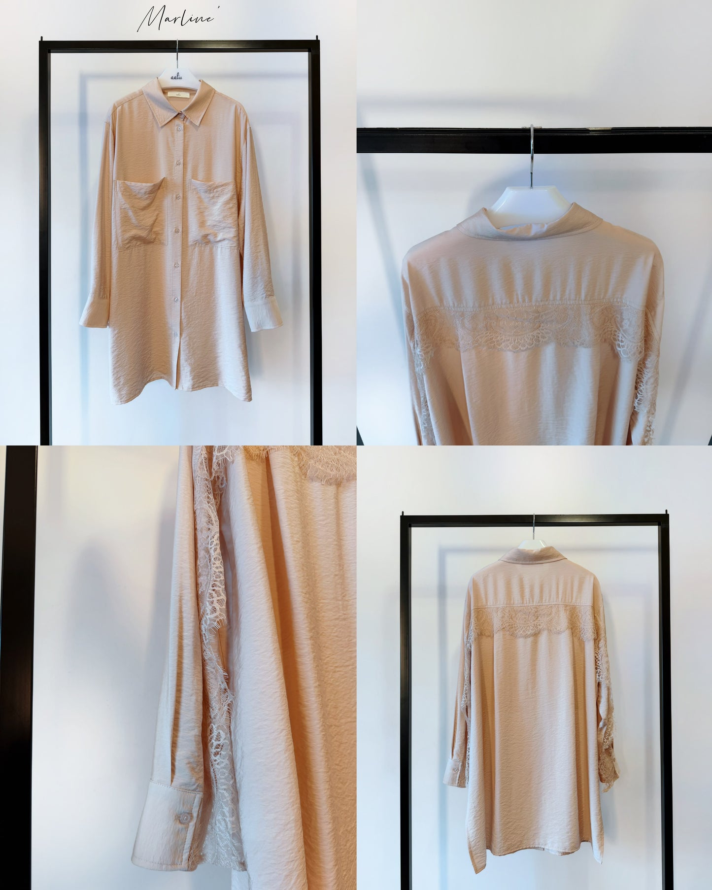 aalis MARLINE front pockets lace detail shirt (Pink)