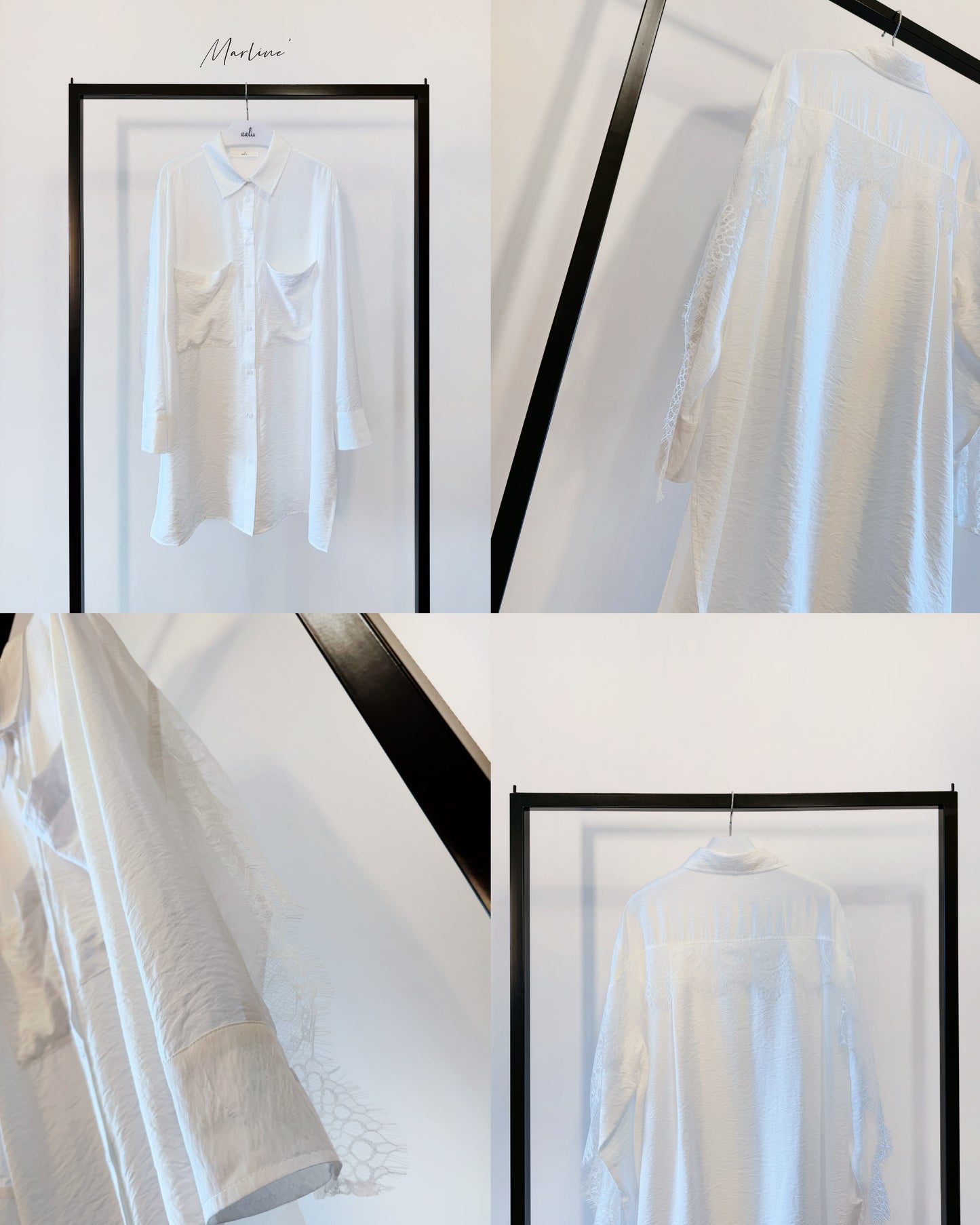 aalis MARLINE front pockets lace detail shirt (White)