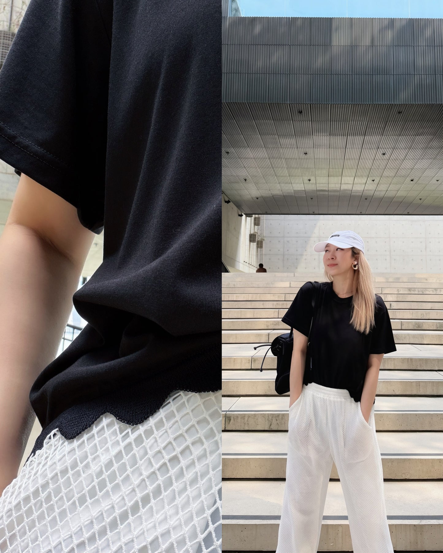 aalis MIVA knit scalloped edge cropped tee (Black)