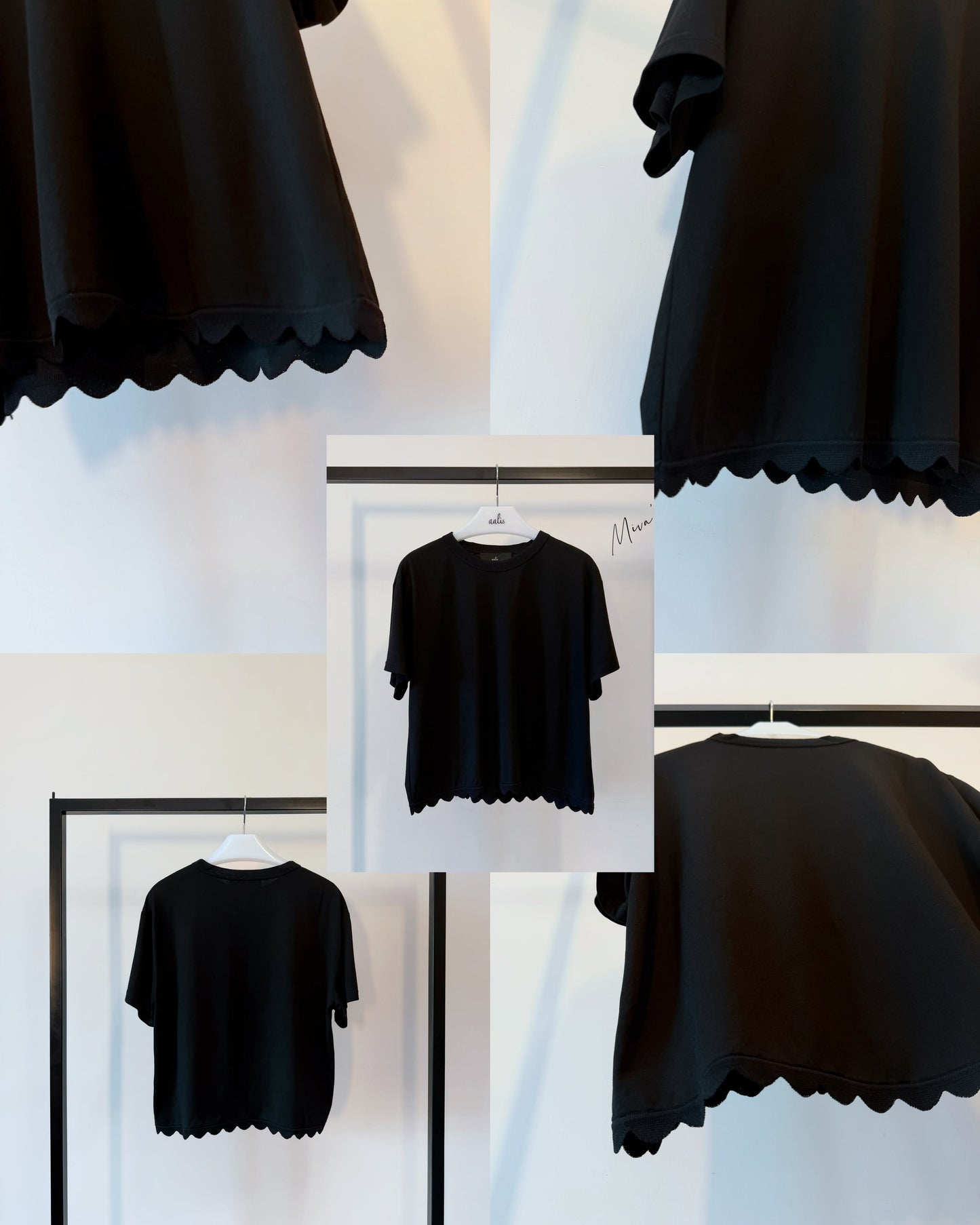 aalis MIVA knit scalloped edge cropped tee (Black)