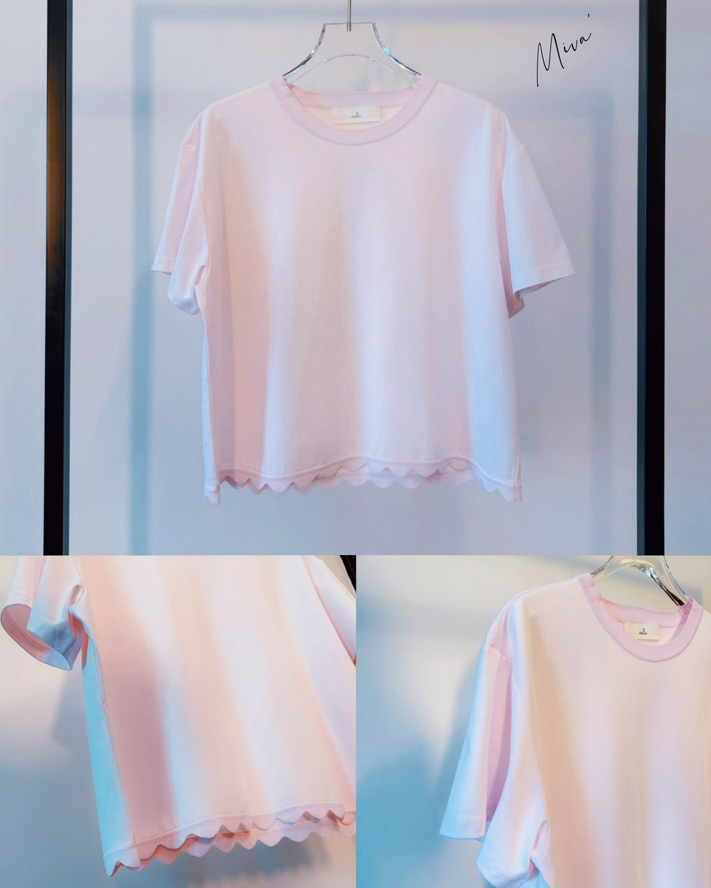 aalis MIVA knit scalloped edge cropped tee (Light Pink)