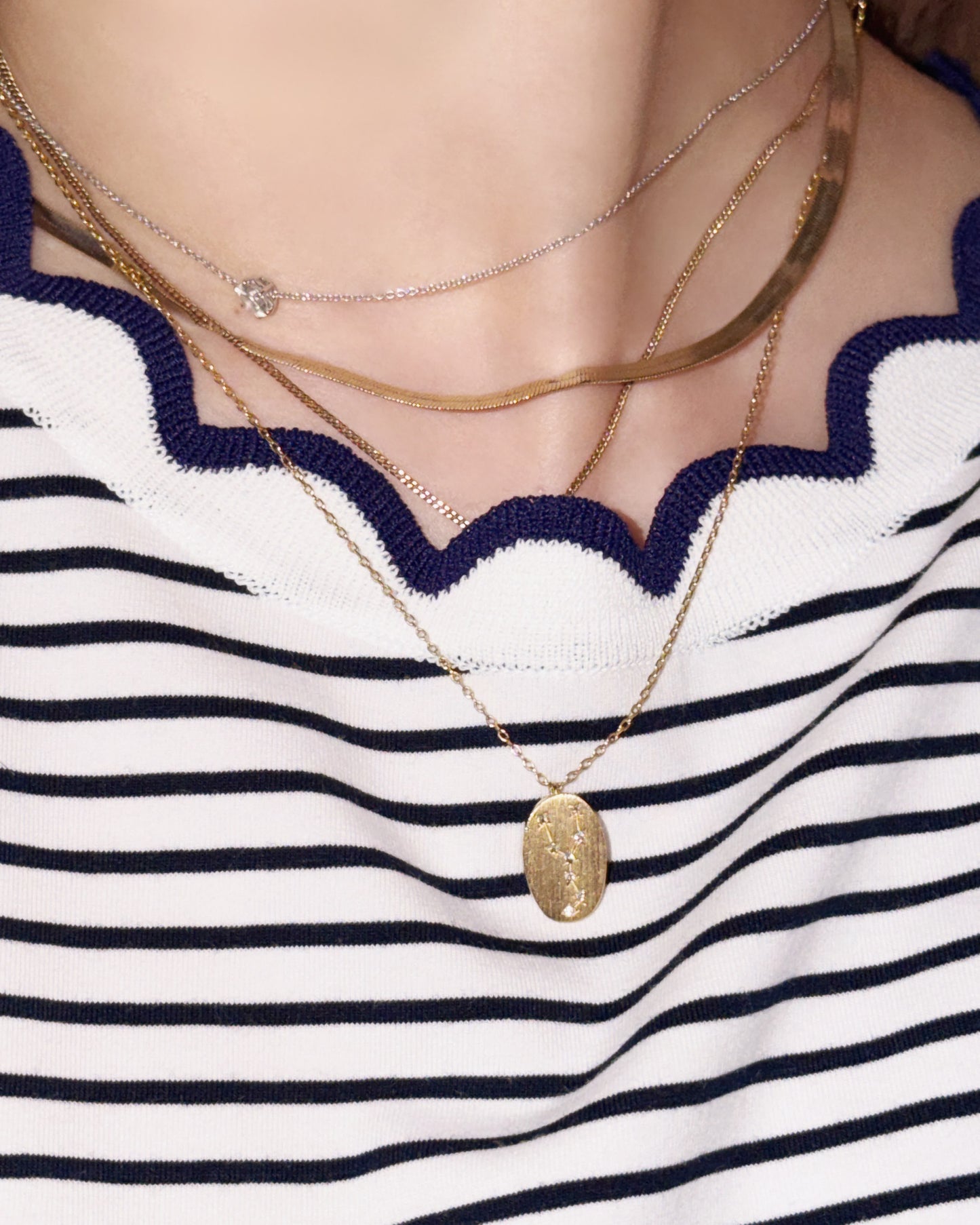 aalis METTA scallop edge relaxed tee (Navy Stripe)