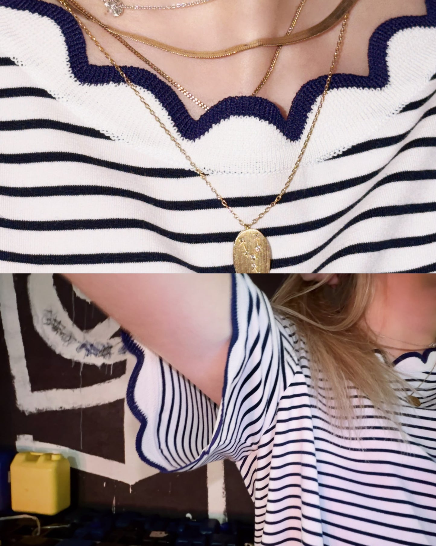 aalis METTA scallop edge relaxed tee (Navy Stripe)