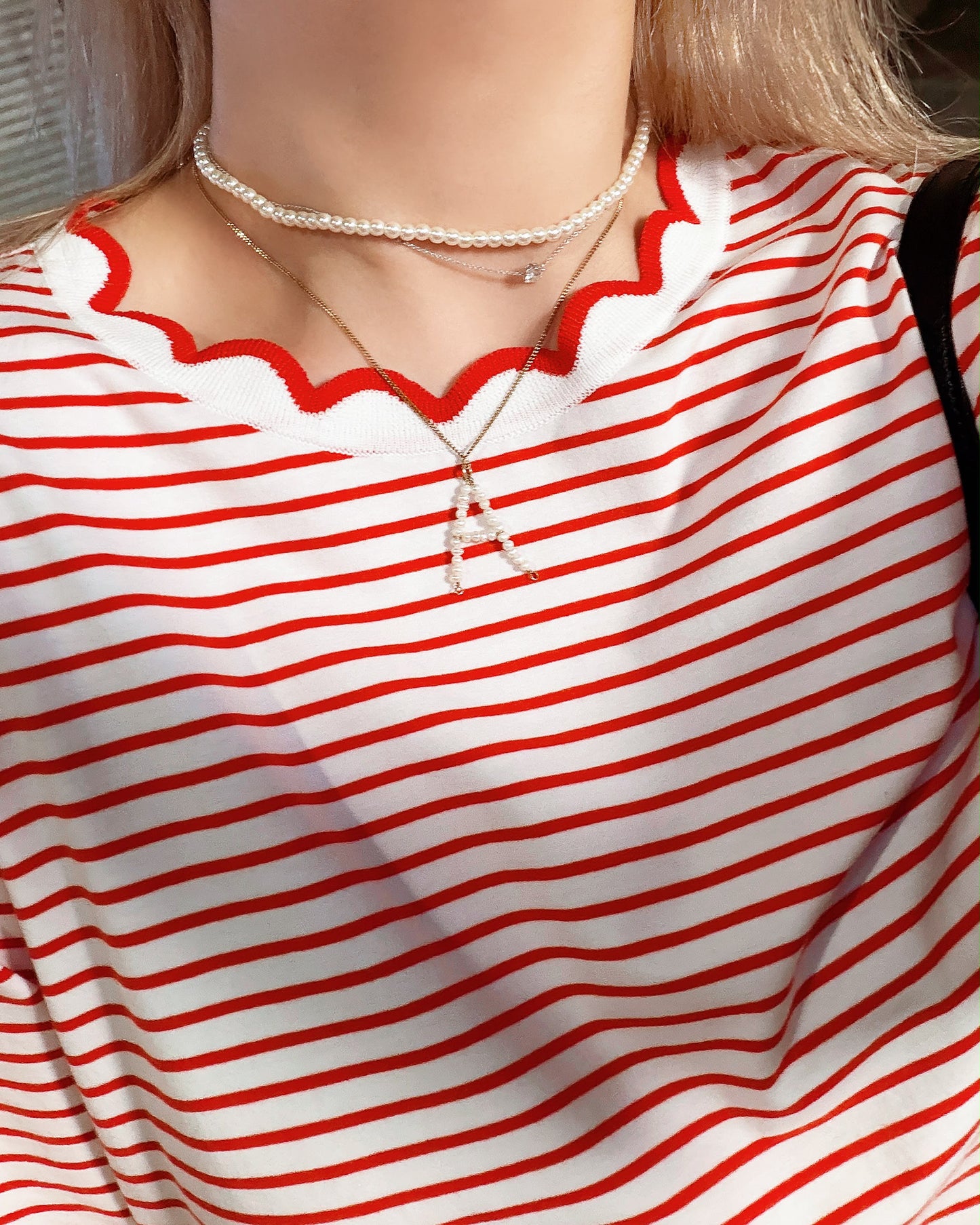 (Pre-order) aalis METTA scallop edge relaxed tee (Red Stripe)