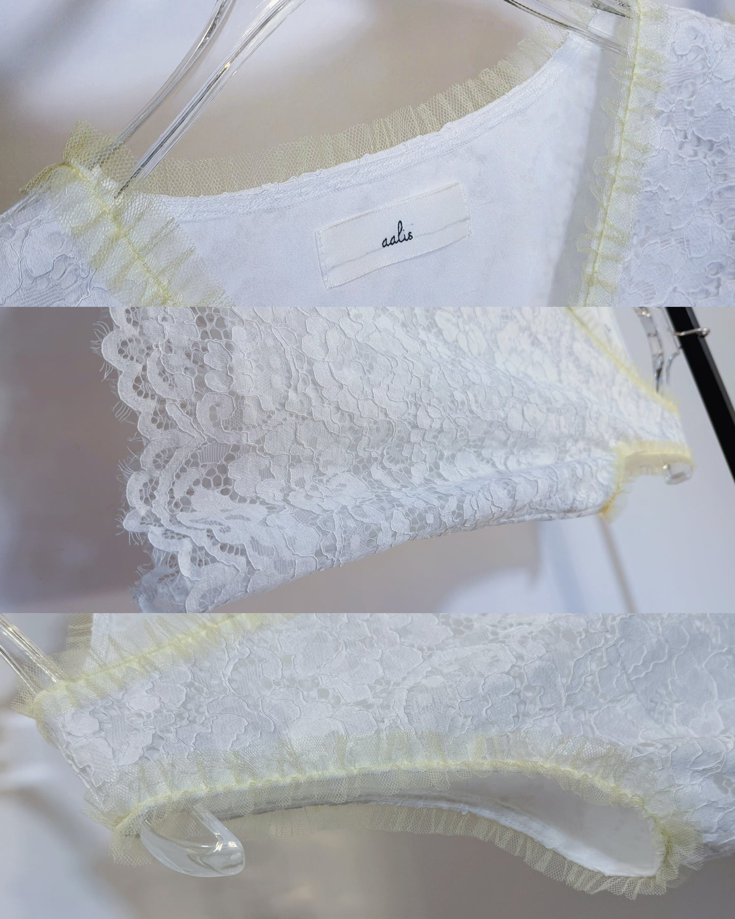 aalis ZOEY  v neck lace with mesh trim tank (White)