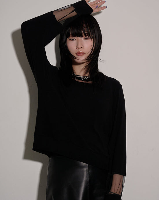 aalis GEMMA mesh cuff soft sweater (Black)
